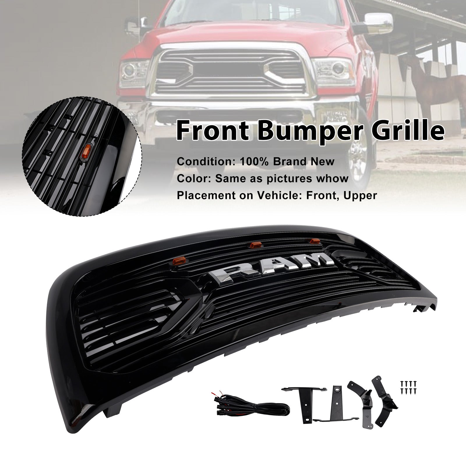 Črna maska sprednjega odbijača z LED osvetlitvijo za Dodge Ram 2500/3500 Laramie (2010-2018)