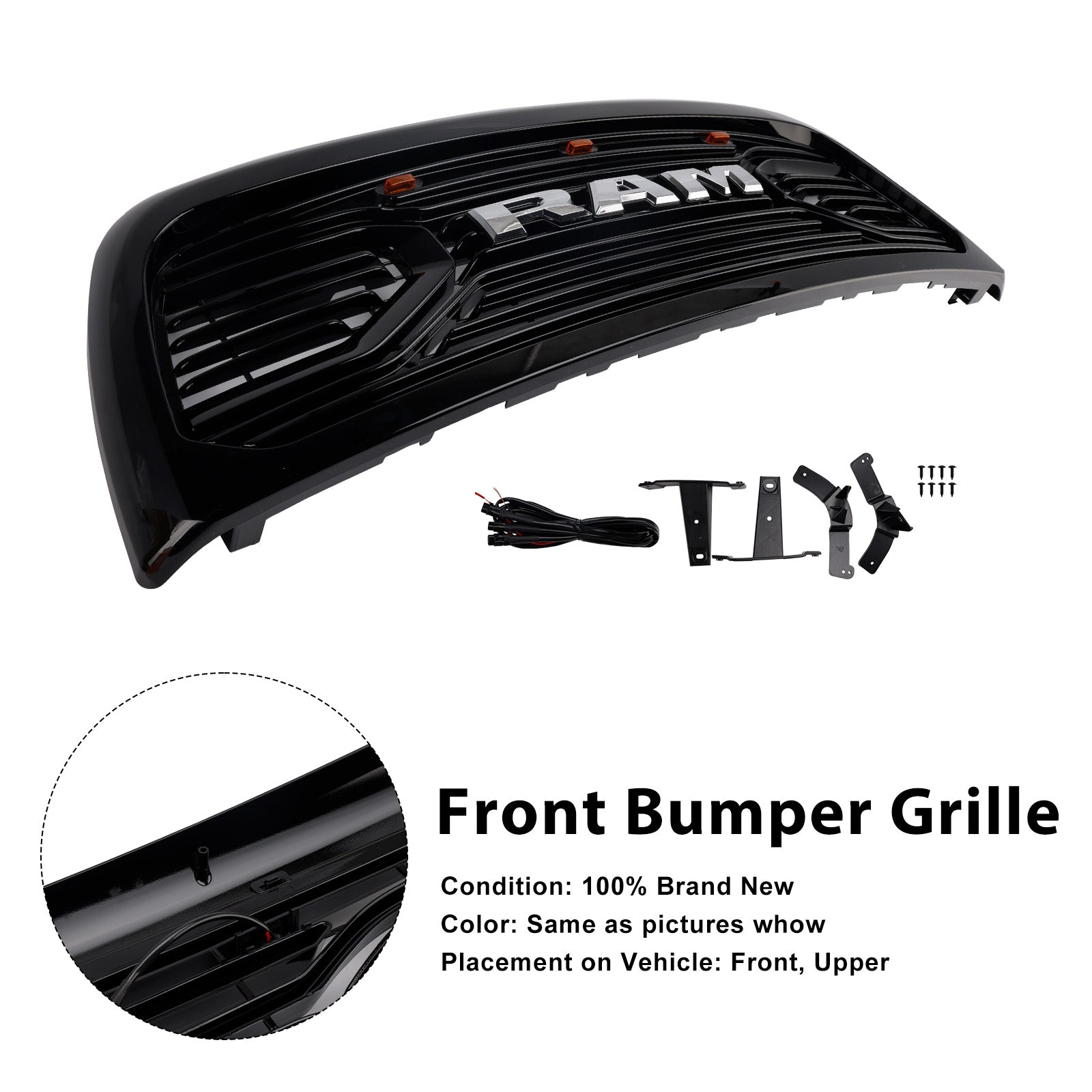 Črna maska sprednjega odbijača z LED osvetlitvijo za Dodge Ram 2500/3500 Laramie (2010-2018)