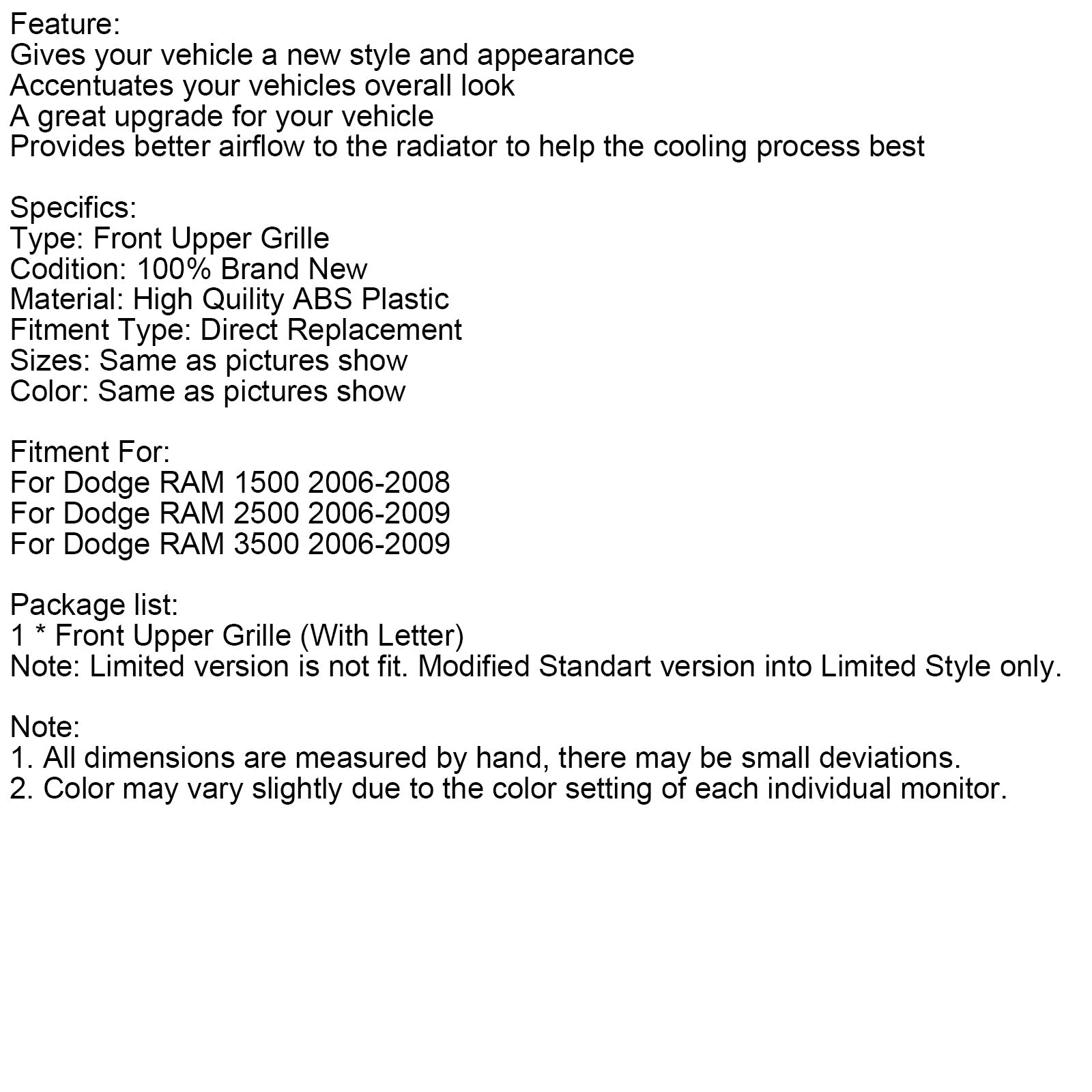 Maska sprednjega odbijača v stilu LTD za Dodge RAM 2500 (2006-2009)