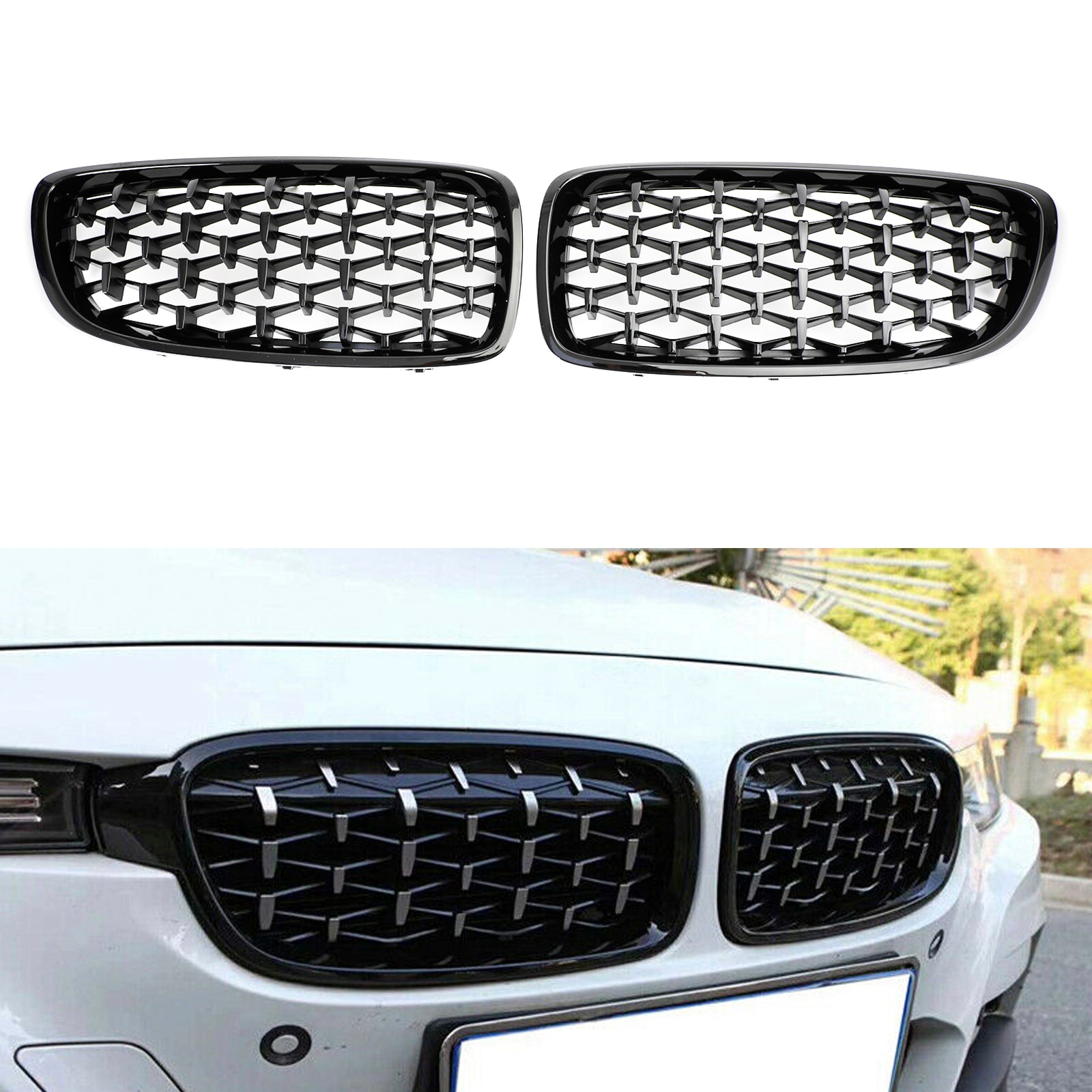 Rejilla superior delantera de diamante para BMW Serie 4 F32 F33 F36 F82 14-2018 negro brillante genérico