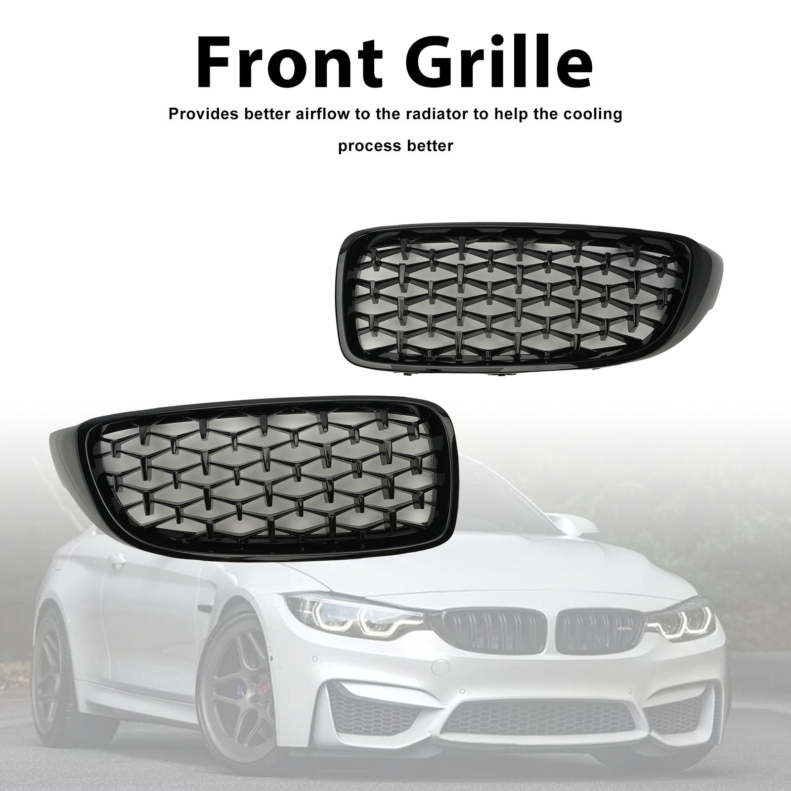 Diamond Etu Yläsäleikkö BMW 4 Series F32 F33 F36 F82 14-18 Black & Chrome Generic