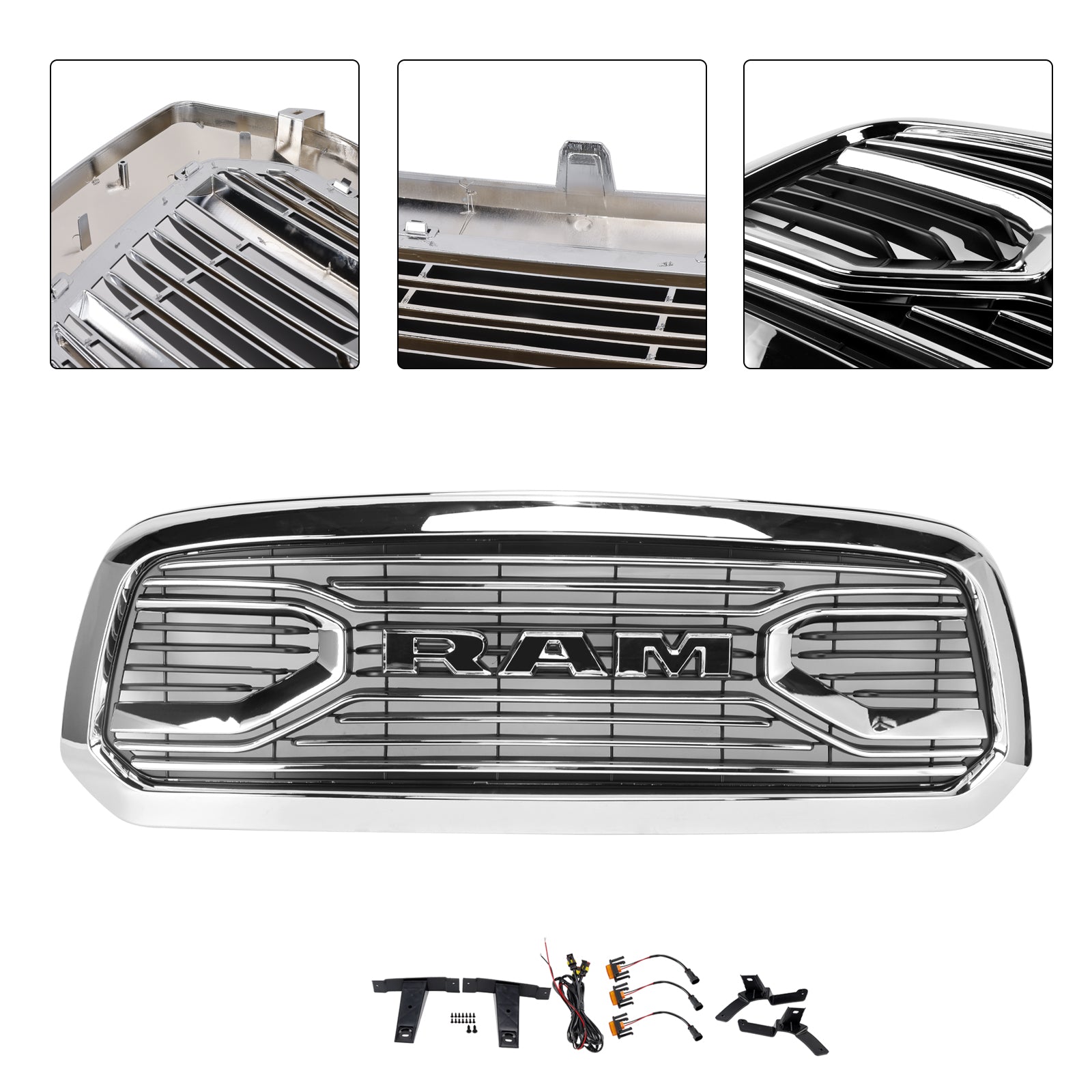 Grille de pare-chocs avant chromée style Big Horn pour Dodge Ram 1500 2013-2018