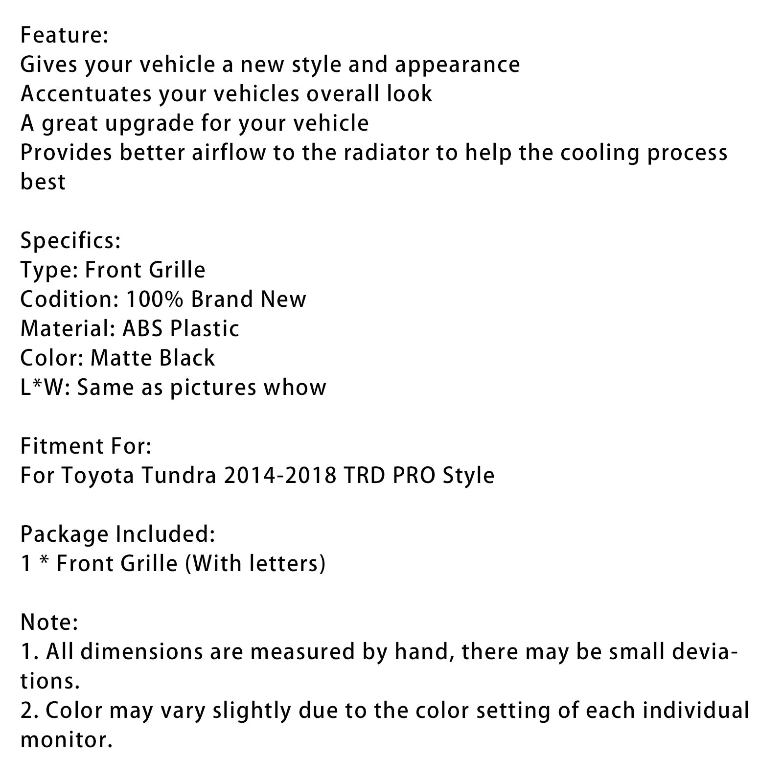 Satasta sprednja maska&Mat črni čebelji panj za Toyota Tundra TRD PRO 2014-2018