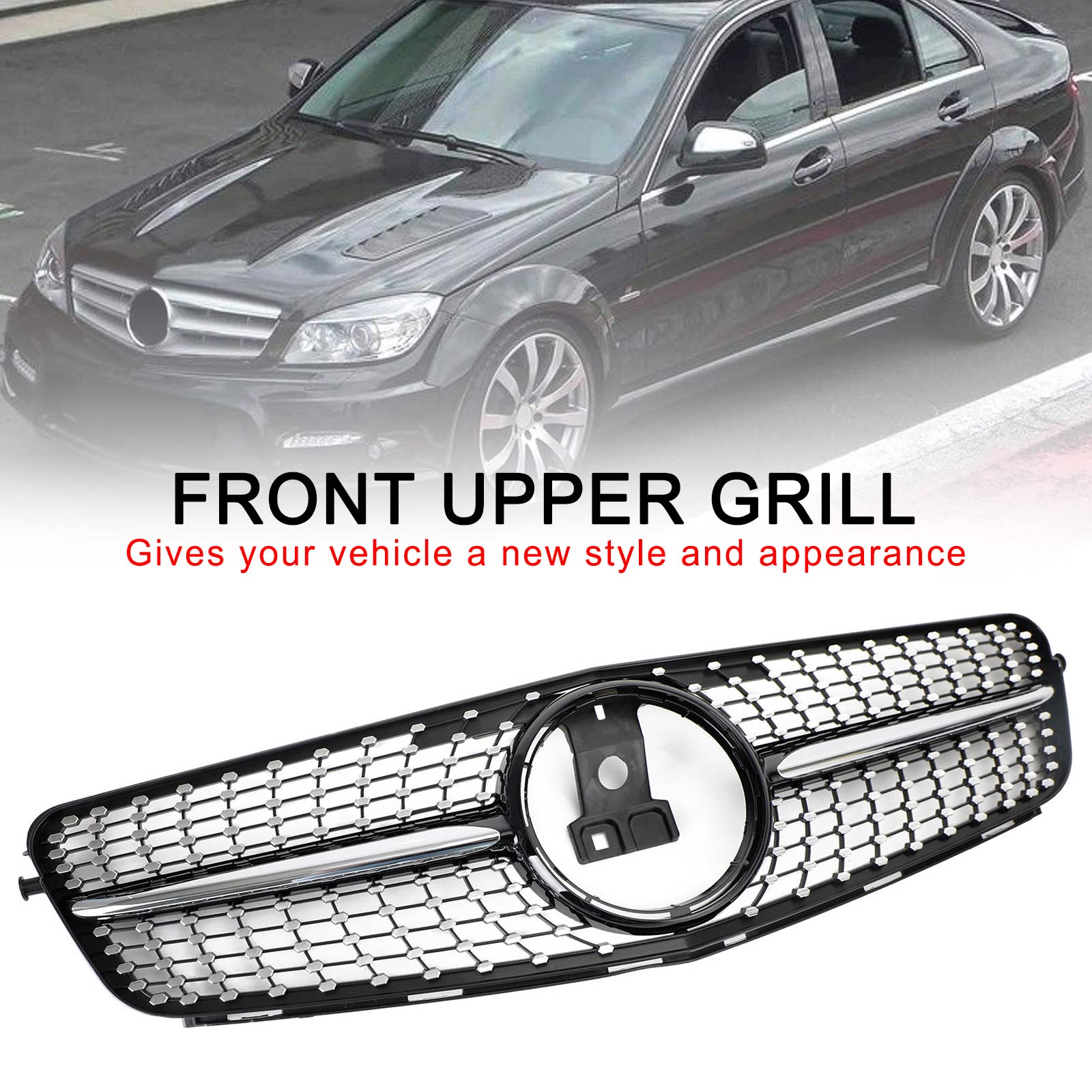 Grille de Calandre Avant Noir Chrome pour Mercedes C W204 (2008-2014) C180 C200 C250 C350