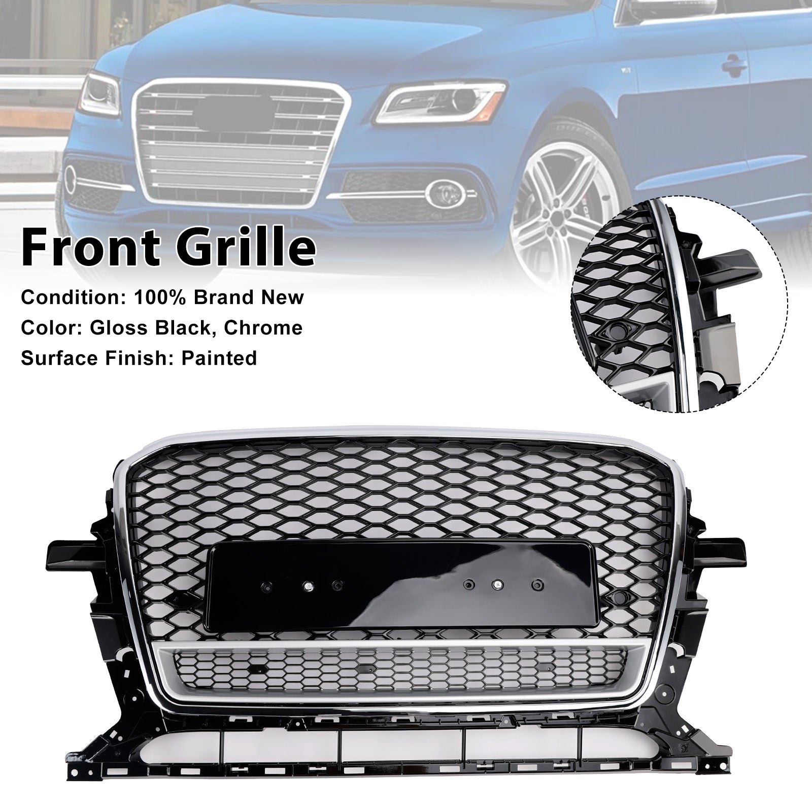 Grille de pare-chocs avant en nid d'abeille chromée/noire pour Audi Q5 2013-2017