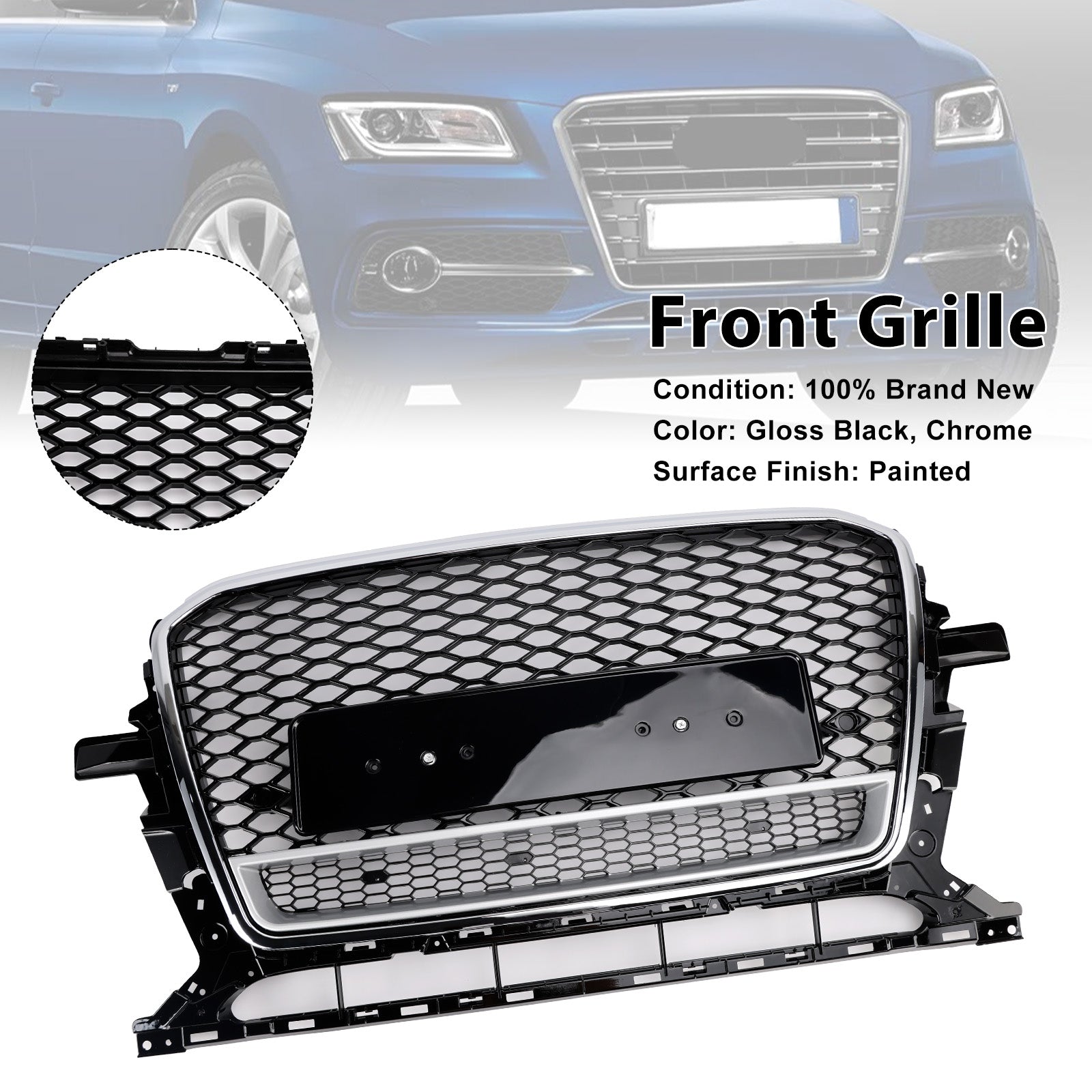 Grille de pare-chocs avant en nid d'abeille chromée/noire pour Audi Q5 2013-2017