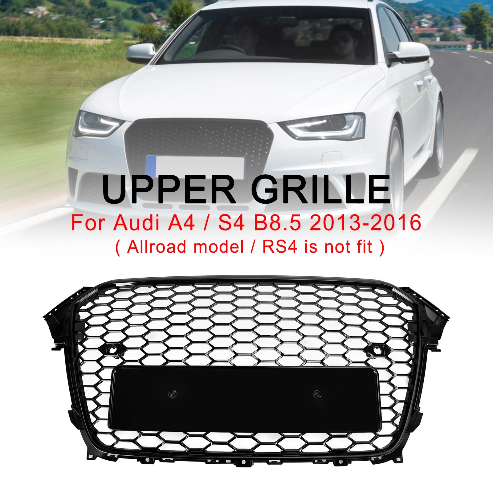 Audi A4 S4 2013-2016 Grille de calandre de pare-chocs avant style RS4 noir brillant