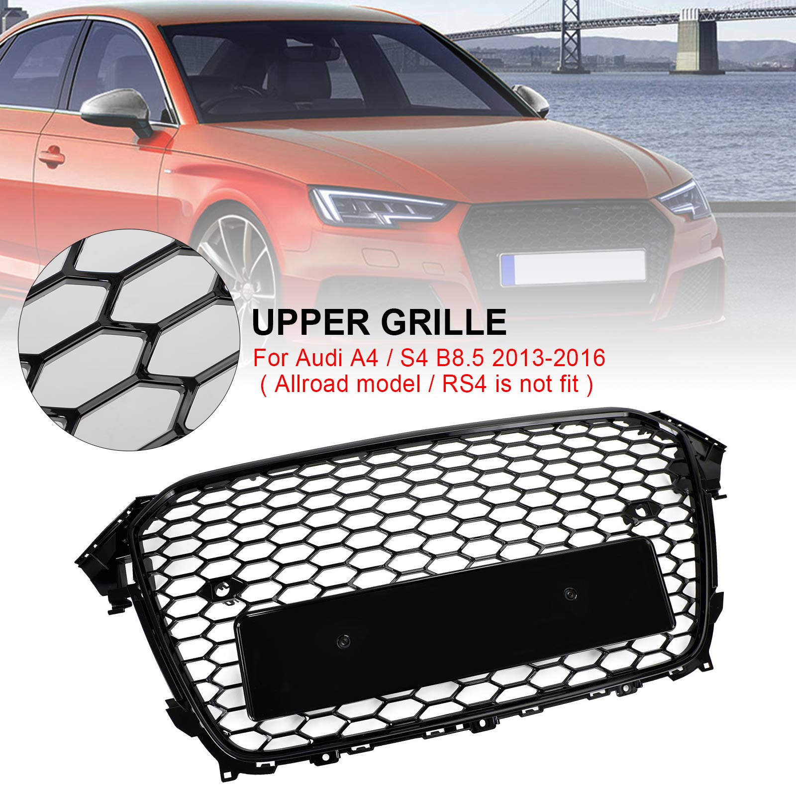 Audi A4 S4 2013-2016 Grille de calandre de pare-chocs avant style RS4 noir brillant