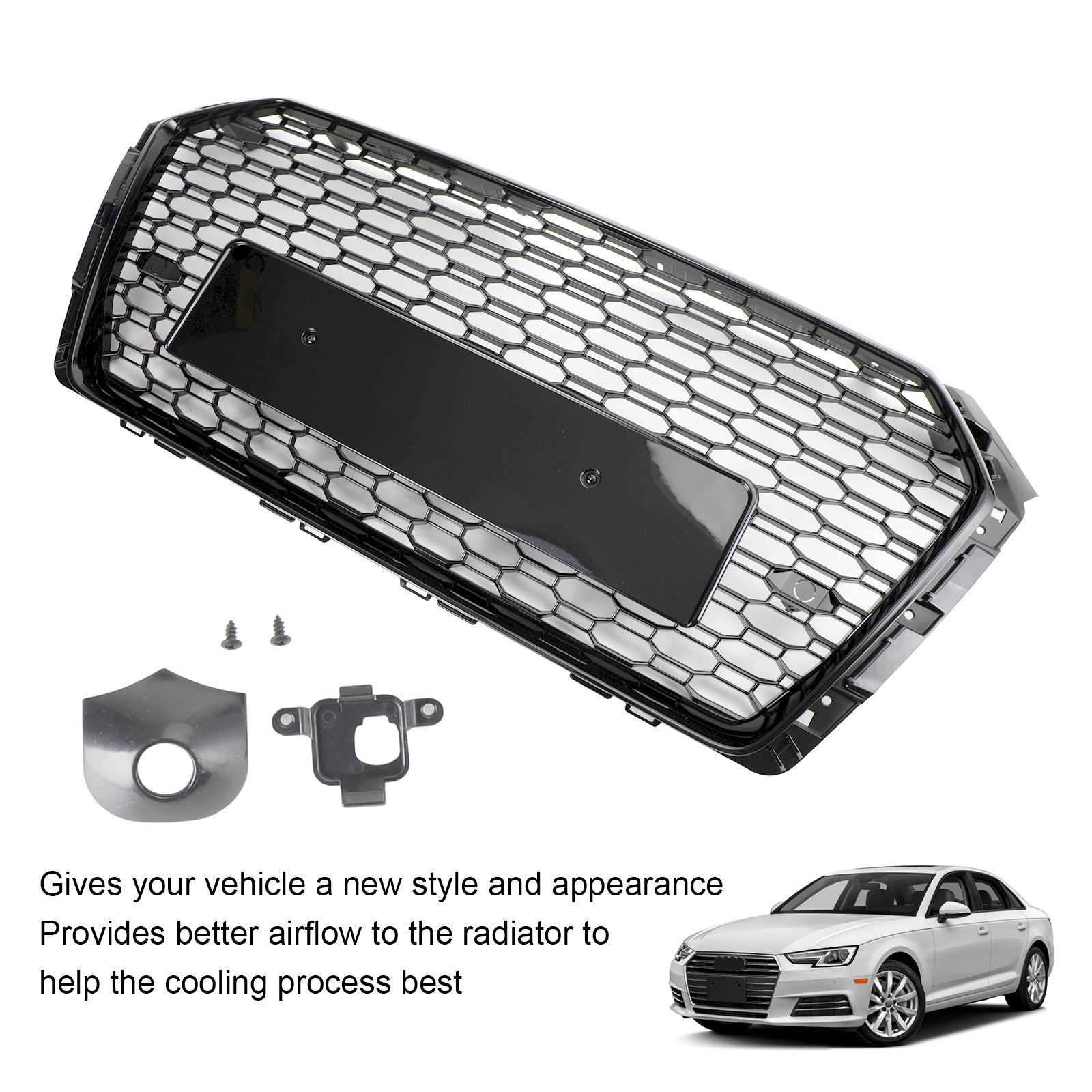 Griglia per auto in rete a nido d'ape esagonale stile RS4 nera per Audi B9 2017-2019