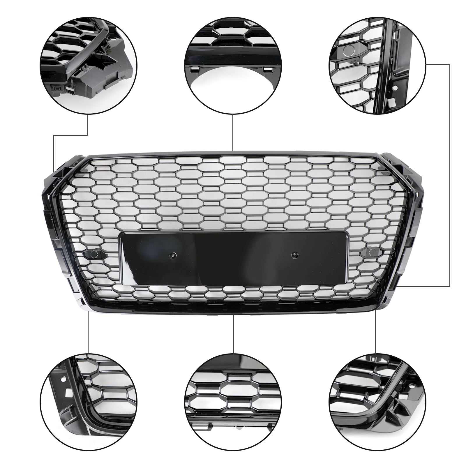 Parrilla hexagonal tipo panal para Audi A4/S4 B9 2018-2019, estilo RS4, color negro