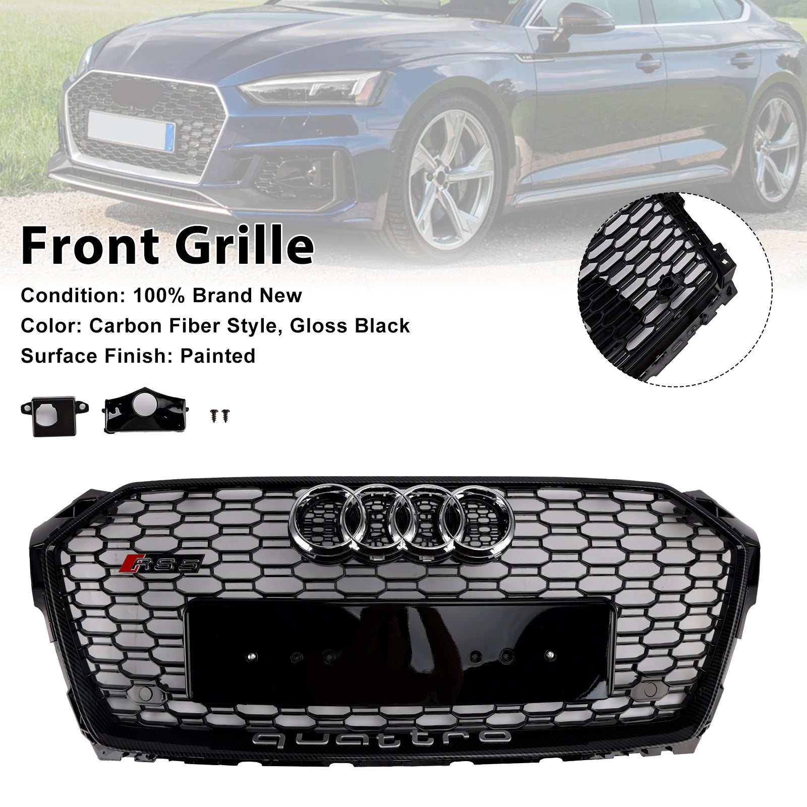 Grille de calandre avant en nid d'abeille style sport Audi A5 S5 B9 RS5 2017-2019