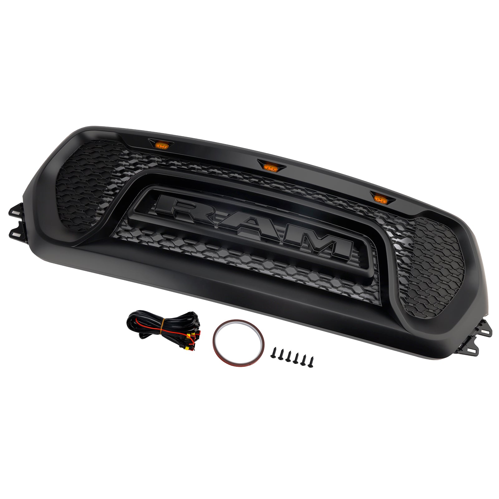 Črna zgornja maska hladilnika z vzorcem satja'čebela za Dodge Ram 1500 (2019–2024)