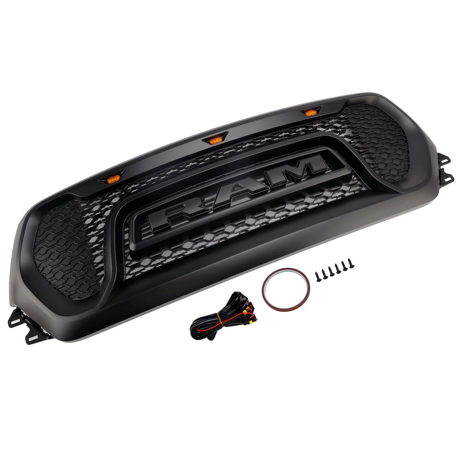 Črna zgornja maska hladilnika z vzorcem satja'čebela za Dodge Ram 1500 (2019–2024)