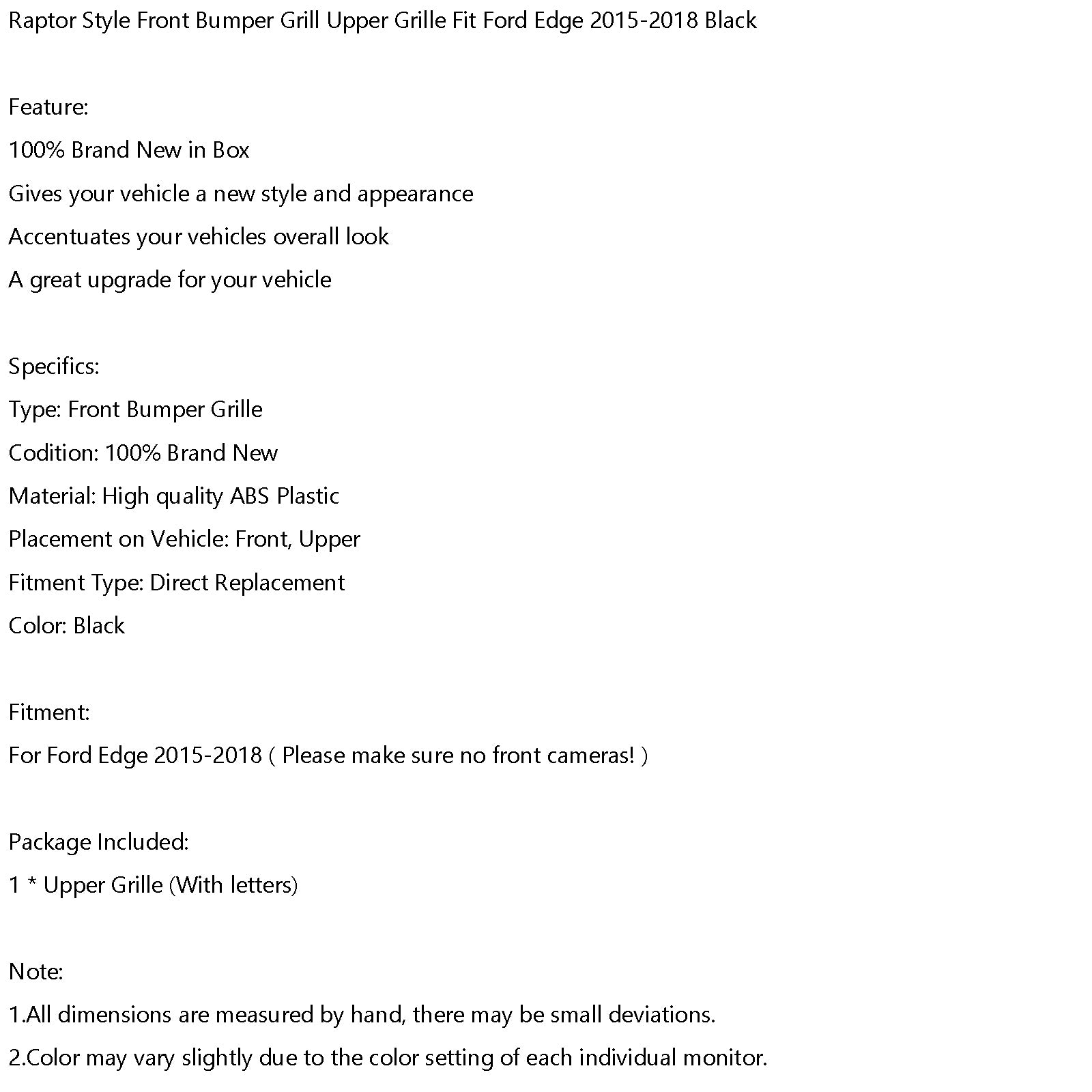 Voor bumper grid raptor-stijl, bovenste grille voor Ford Edge 2015-2018, zwart