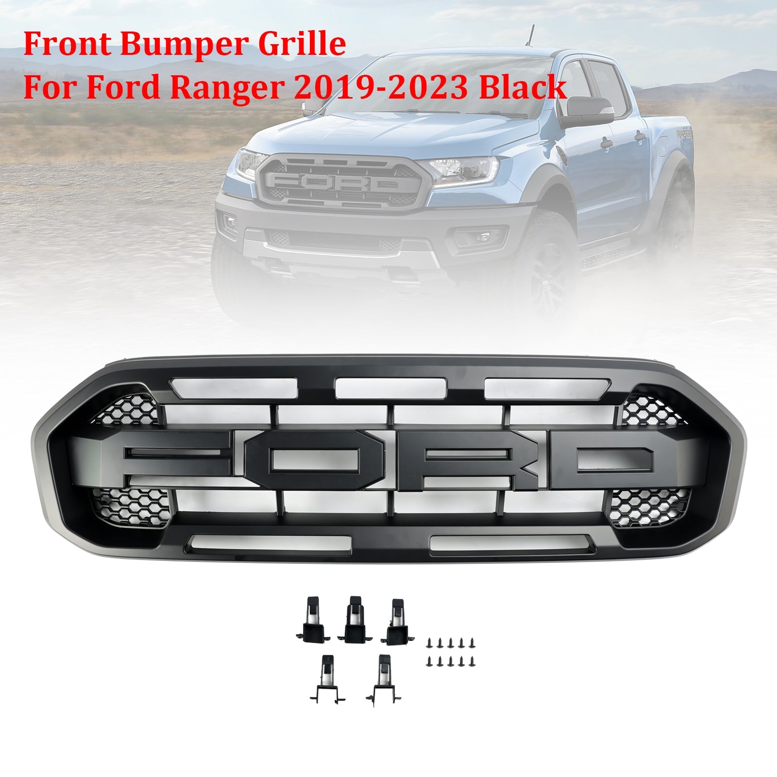 Grille de Bumper Front Style Raptor Noir Ford Ranger 2019-2023
