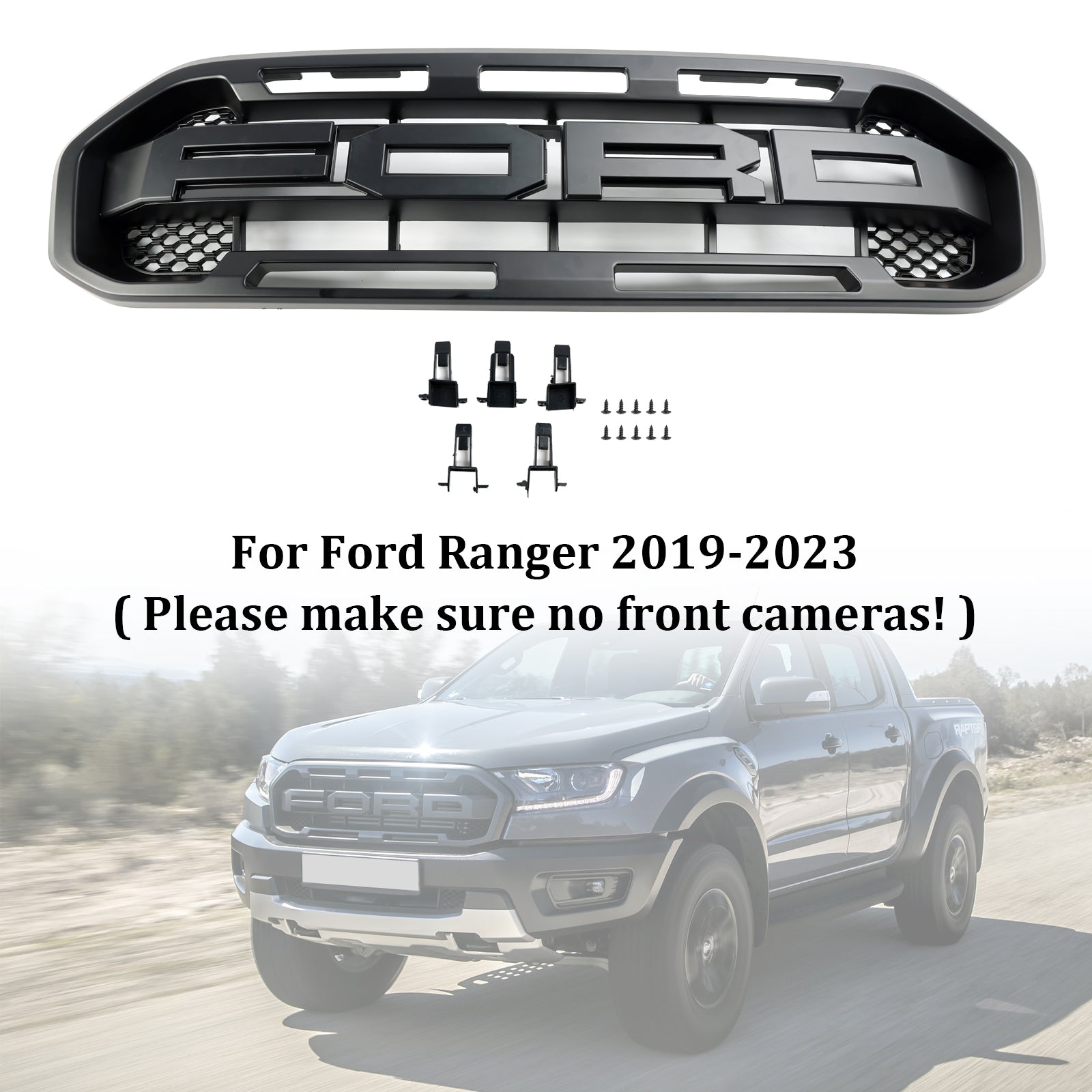 Black Raptor Style Front Bumper Grill Grille Pour Ford Ranger 2019-2023