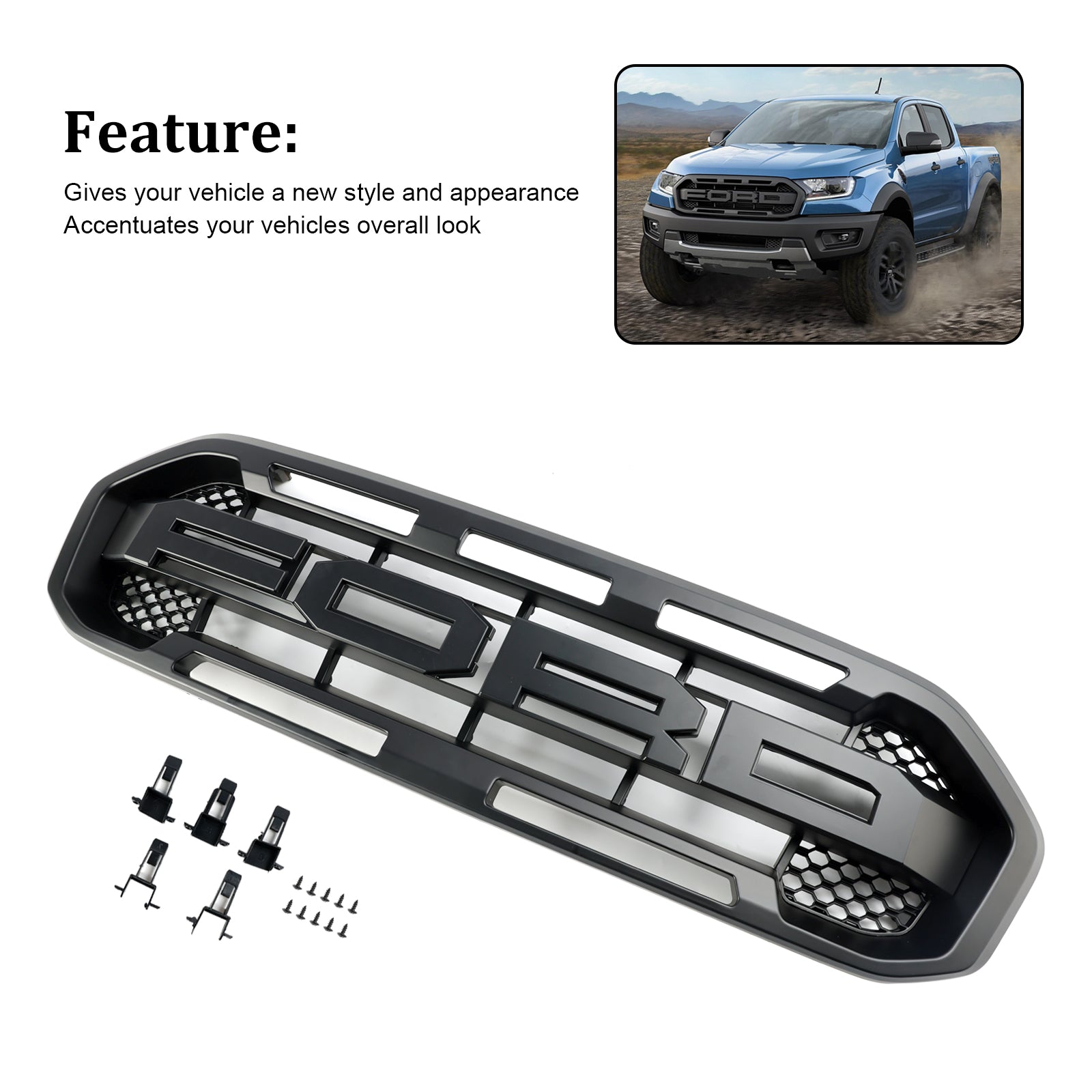 Black Raptor Style Front Bumper Grill Grille Pour Ford Ranger 2019-2023