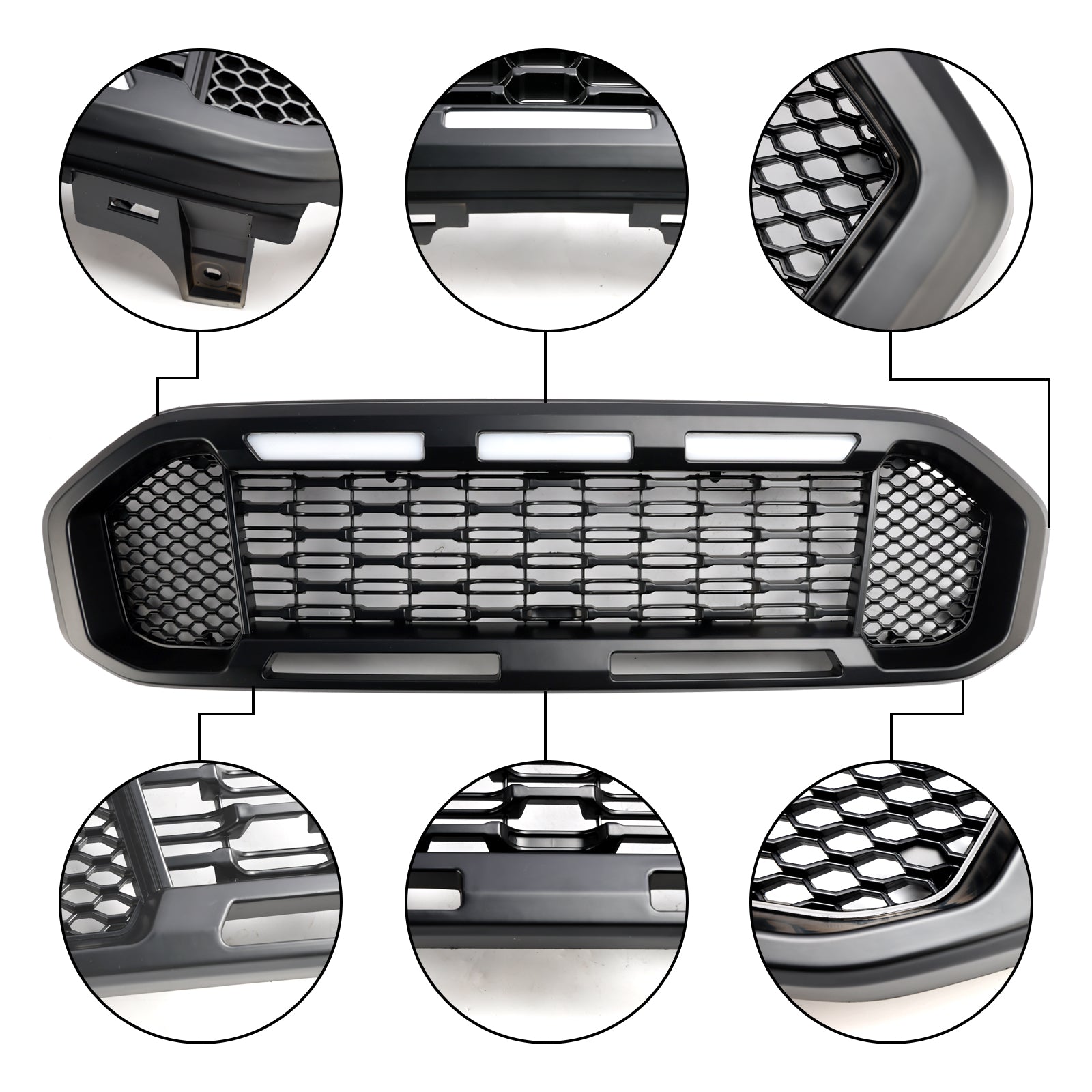 Grille de pare-chocs avant noire avec éclairage LED pour Ford Ranger T8 2019-2023
