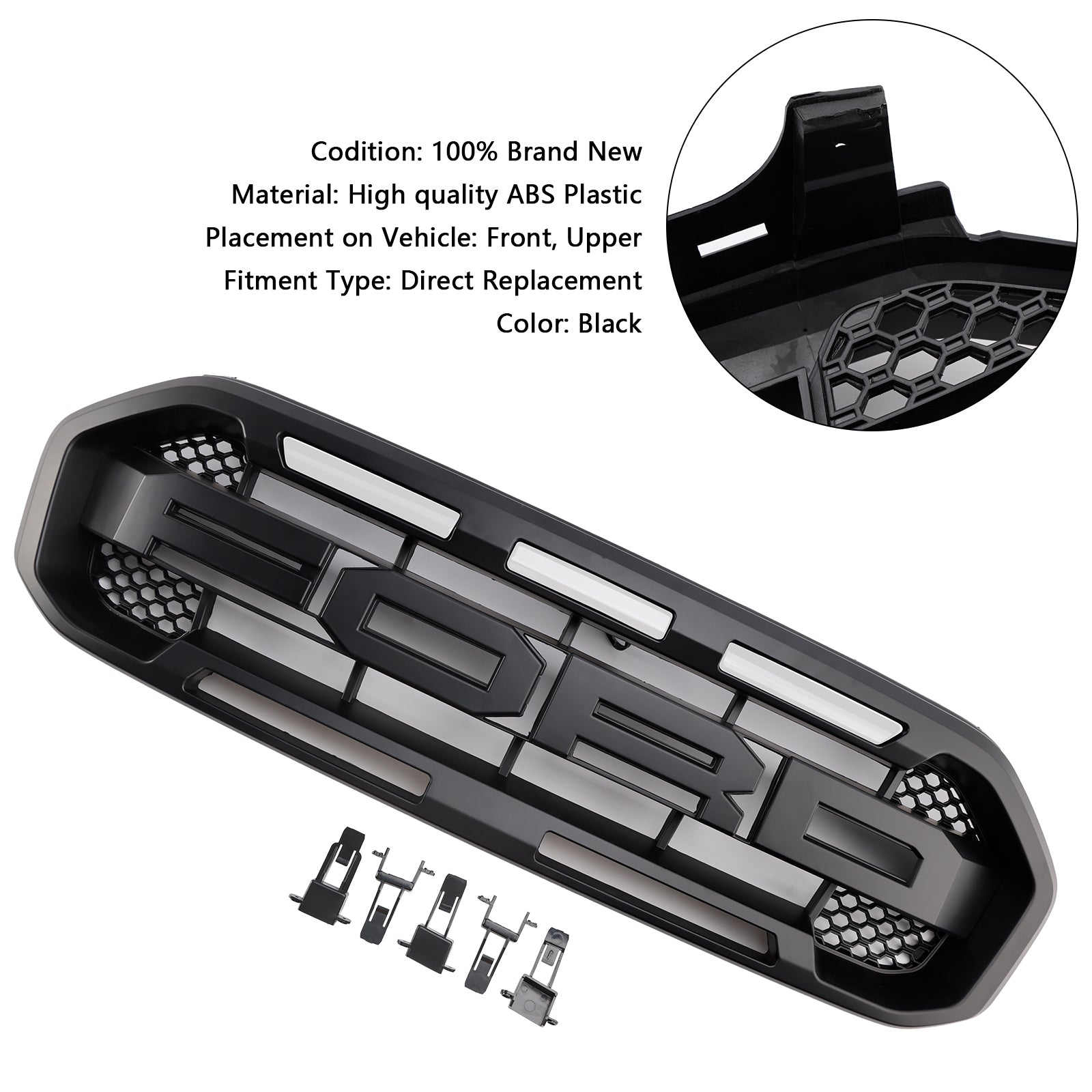 Grille de pare-chocs avant style Raptor pour Ford Ranger 2019-2023, noire