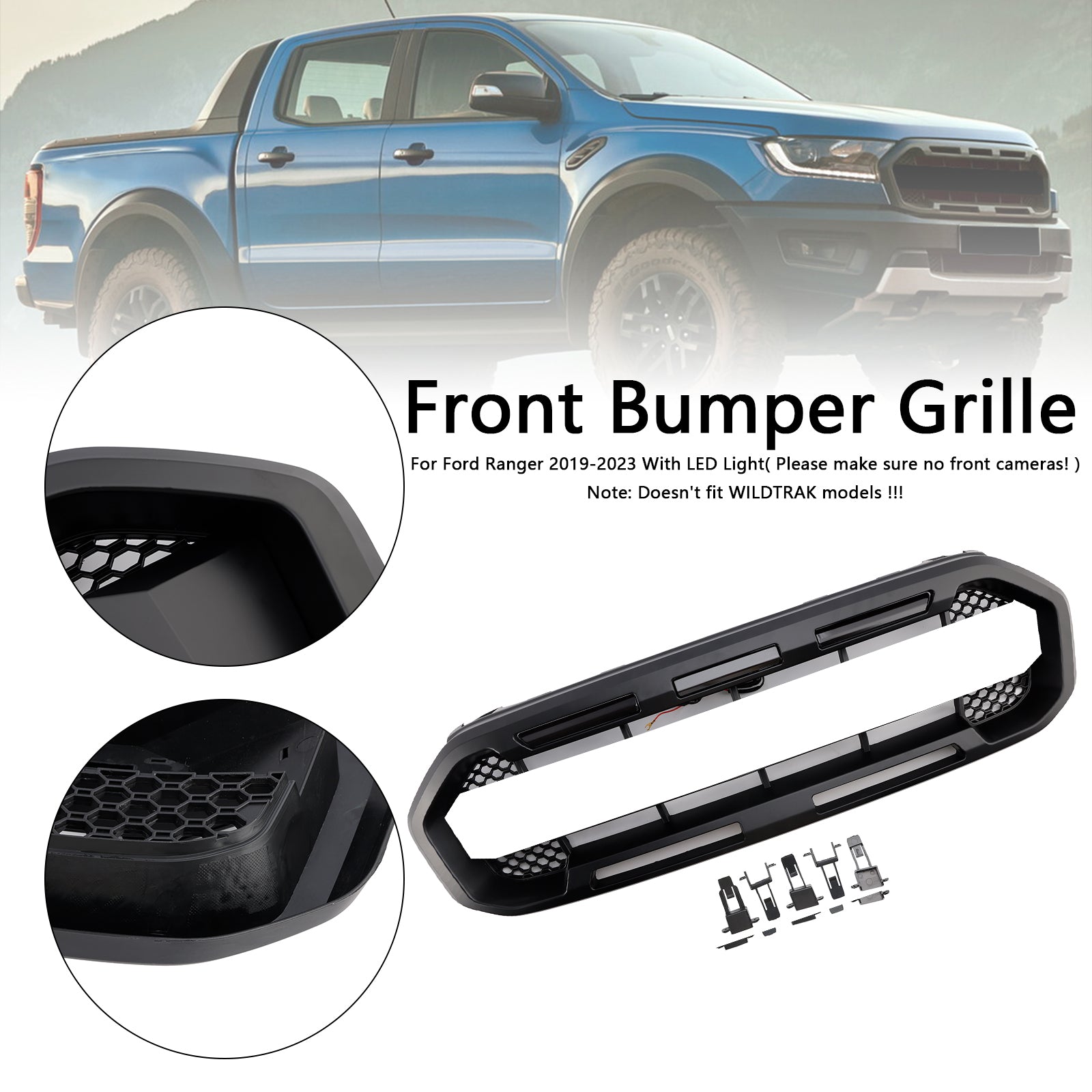 Stile Raptor della griglia del paraurti anteriore nero per Ford Ranger 2019-2023