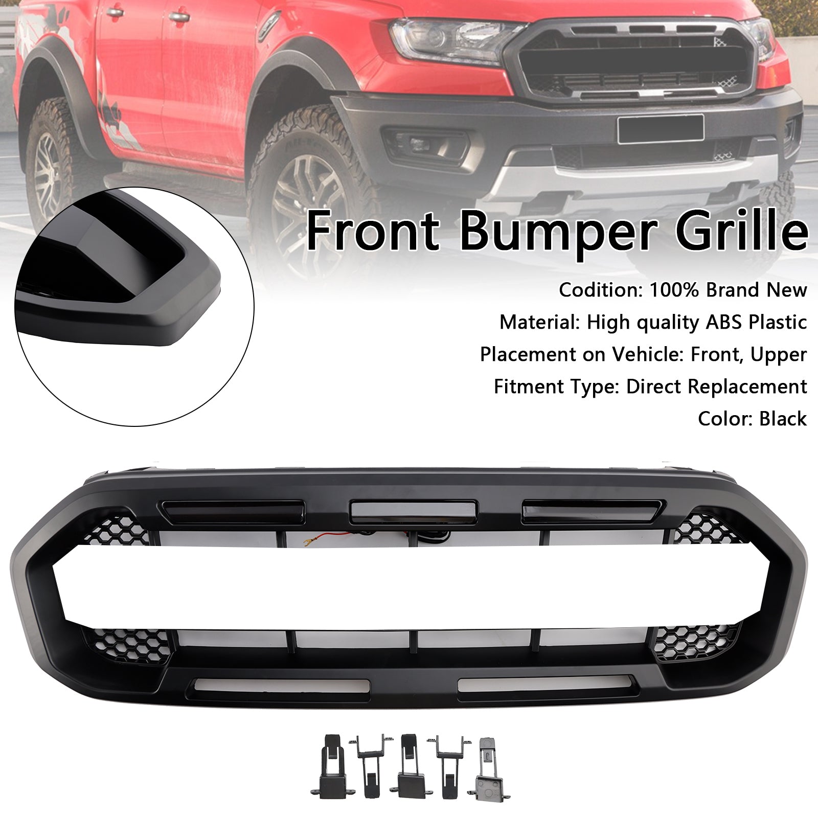 Stile Raptor della griglia del paraurti anteriore nero per Ford Ranger 2019-2023