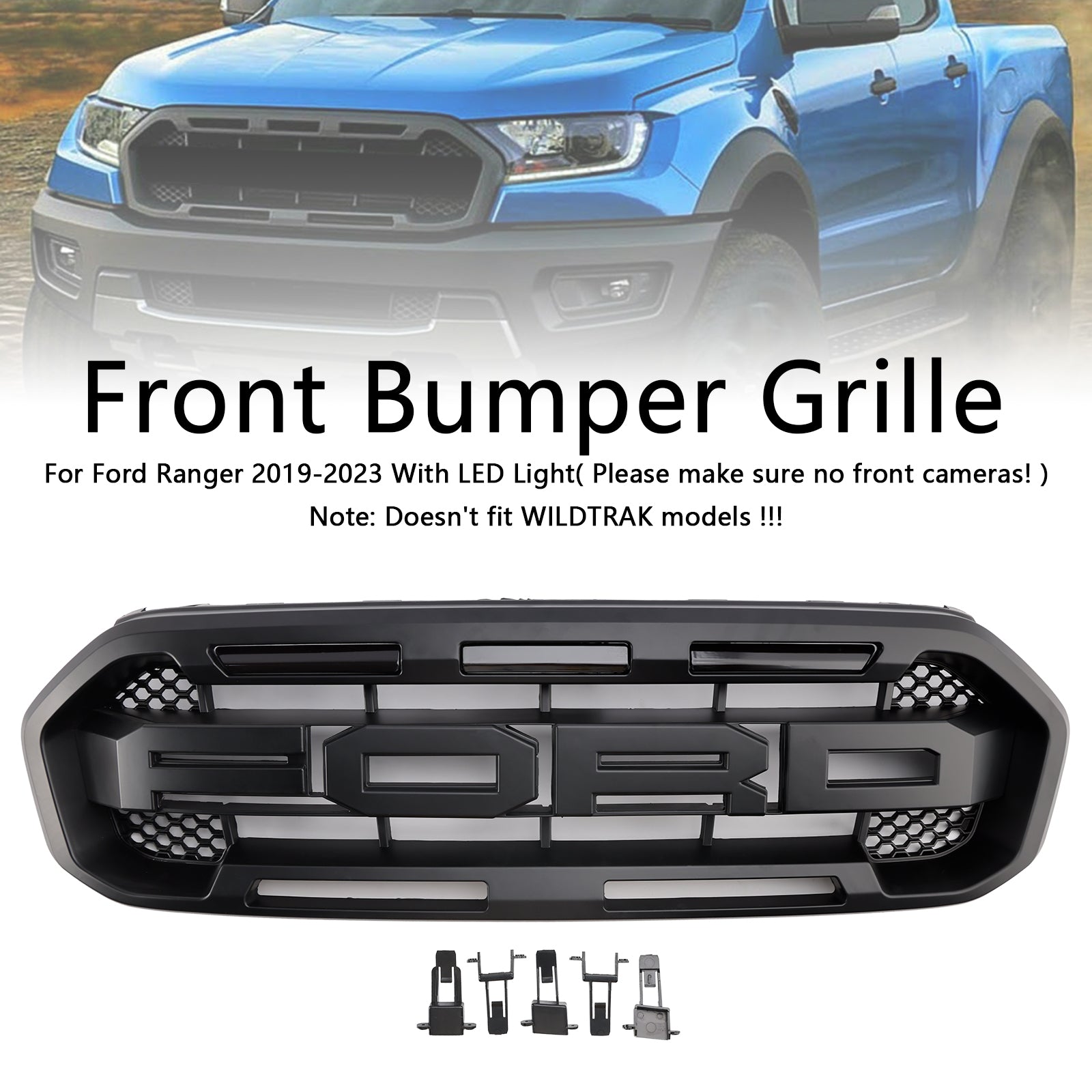 Grille de pare-chocs avant noire style Raptor pour Ford Ranger 2019-2023
