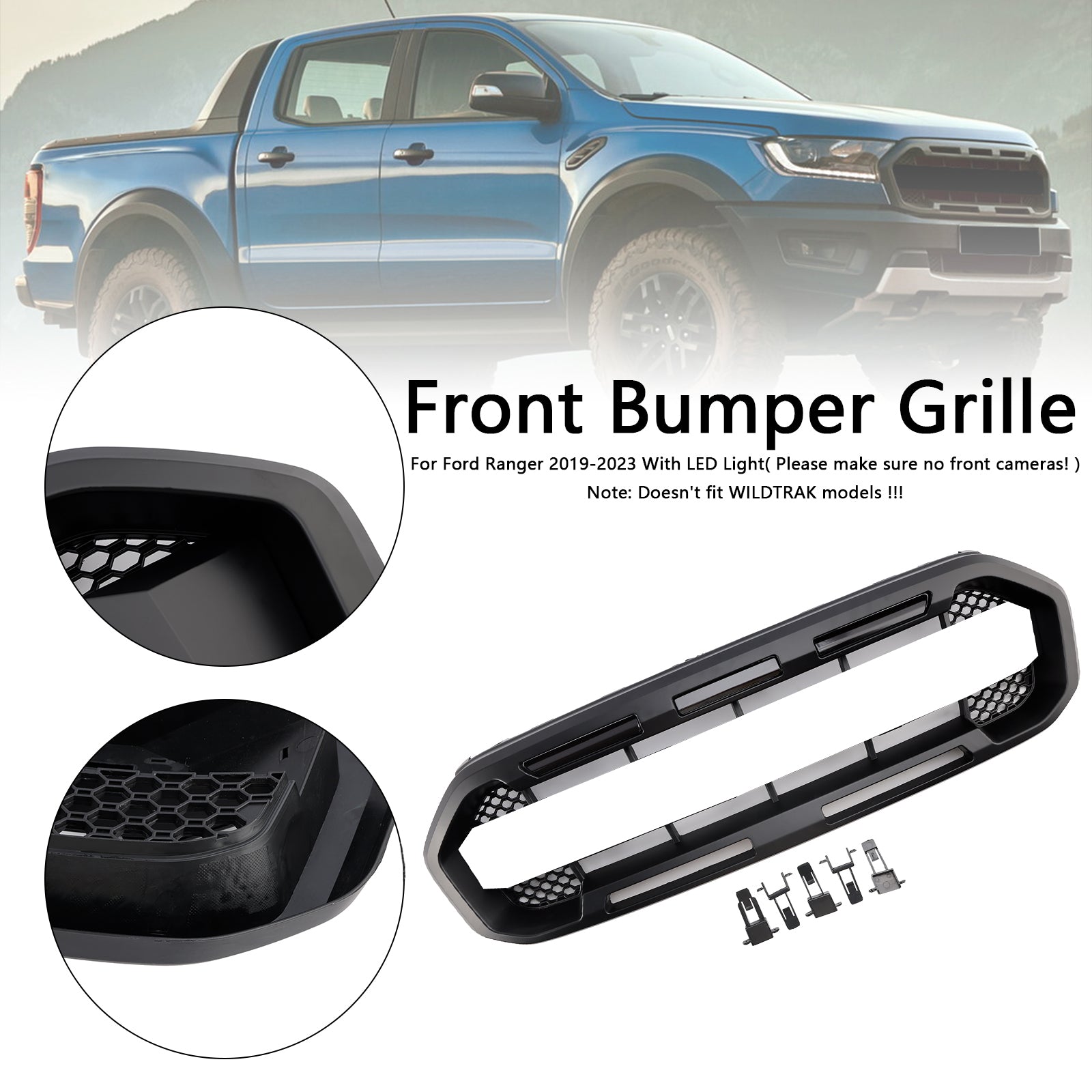 Stile Raptor della griglia del paraurti anteriore nero per Ford Ranger 2019-2023