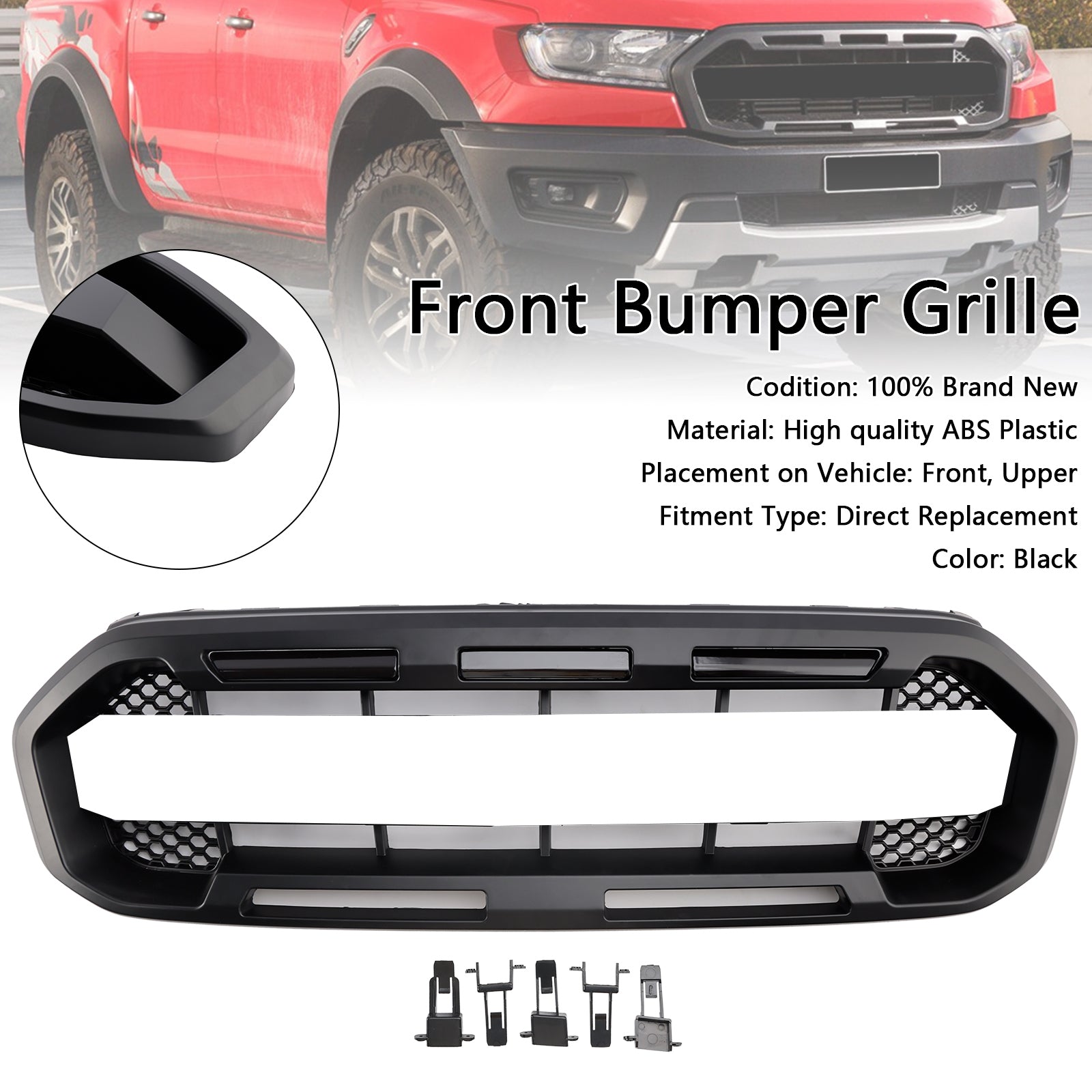 Stile Raptor della griglia del paraurti anteriore nero per Ford Ranger 2019-2023