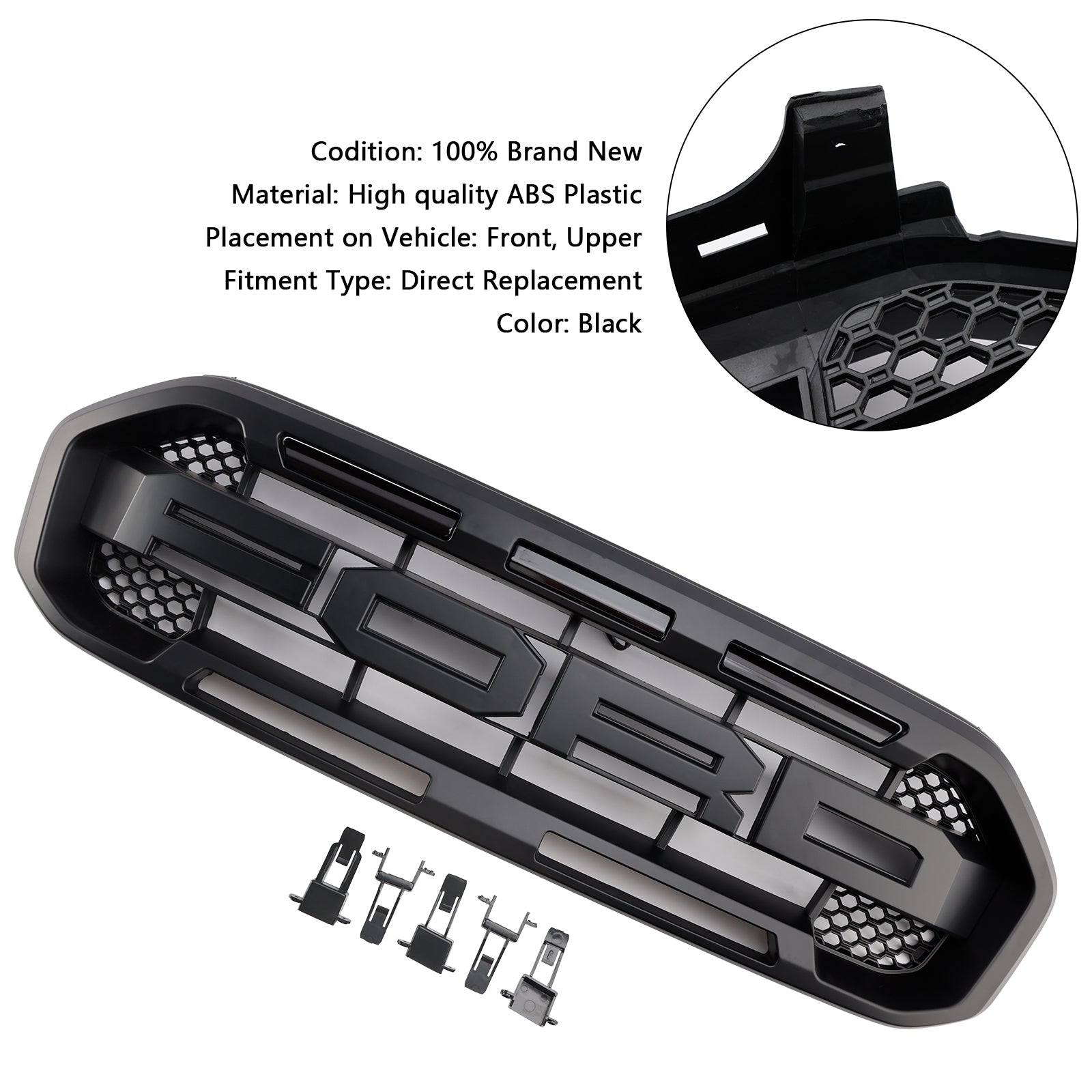 Grille de pare-chocs avant noire style Raptor pour Ford Ranger 2019-2023