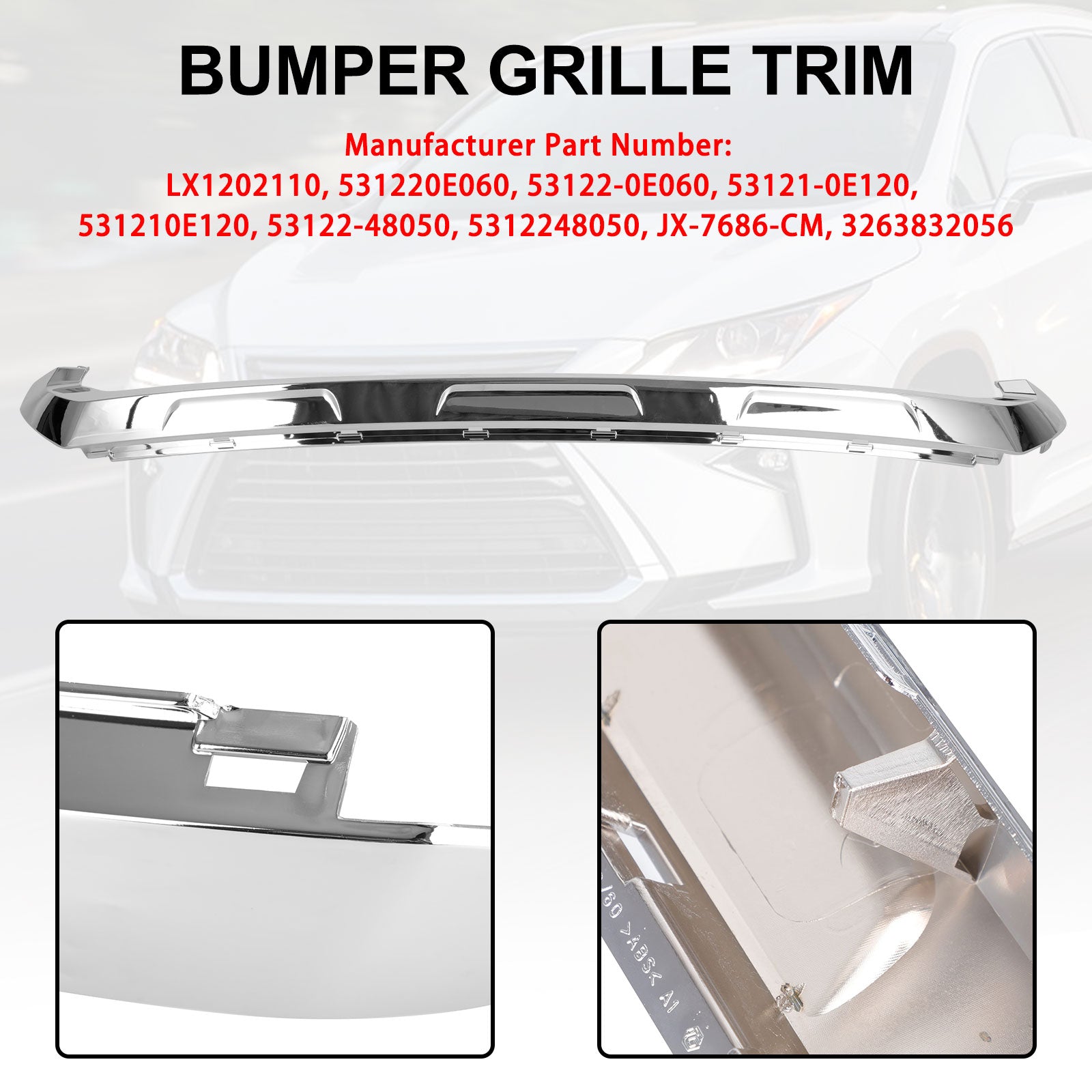 Habillage Chrome pour Grille Inférieure Pare-Choc Avant - Lexus RX350 RX450 2016-2019 Modèle de Base