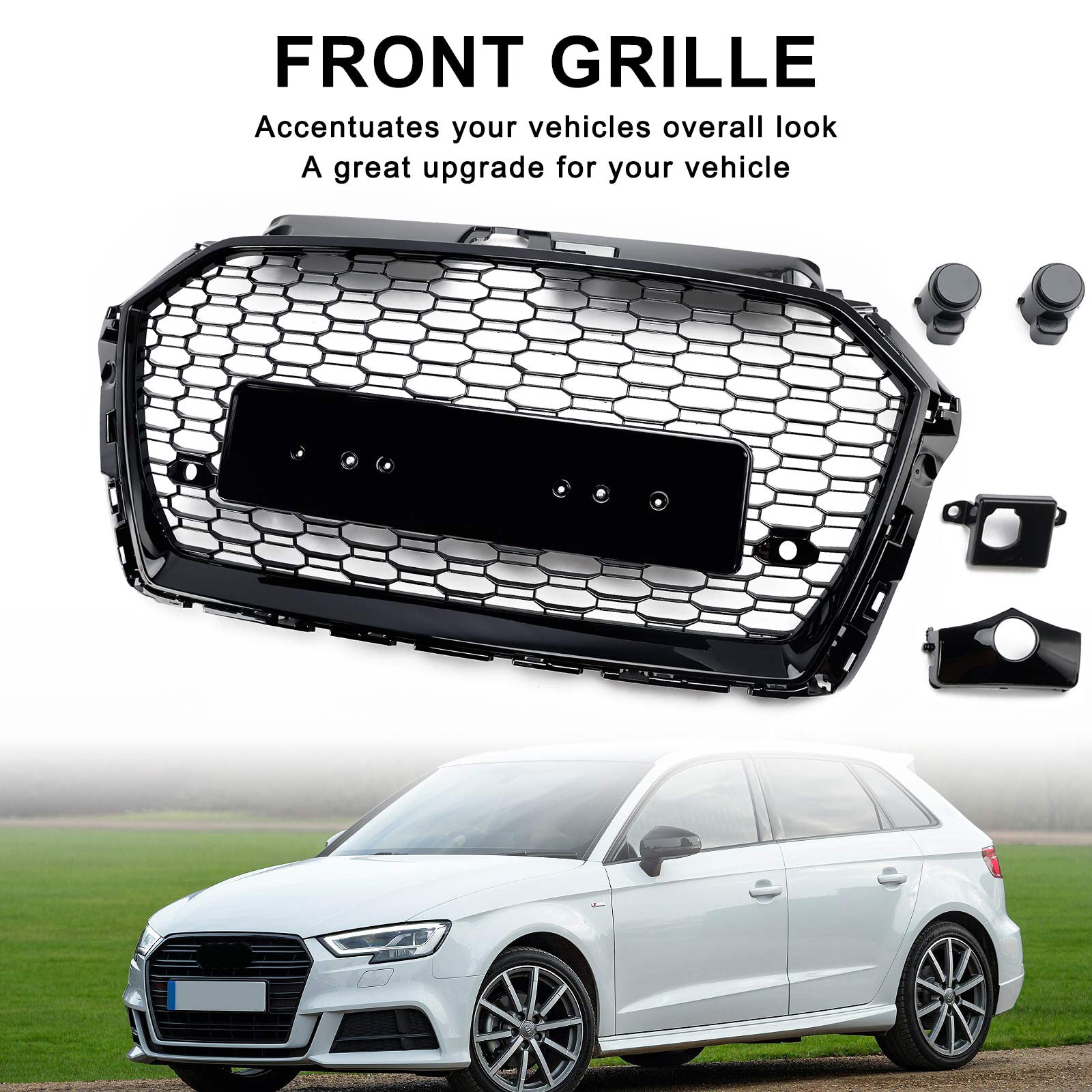 2017-2019 Audi A3 S3 8V RS3 Grille de pare-chocs avant en maille nid d'abeille Style RS3 noir non ACC