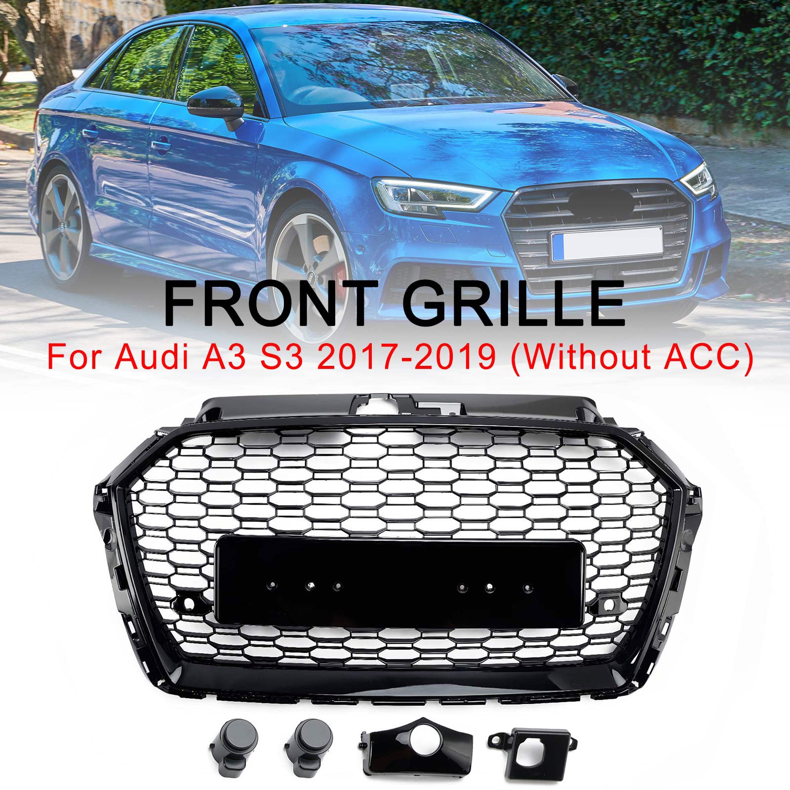 2017-2019 Audi A3 8V RS3 Style Przedni zderzak Kratka o strukturze plastra miodu Czarna