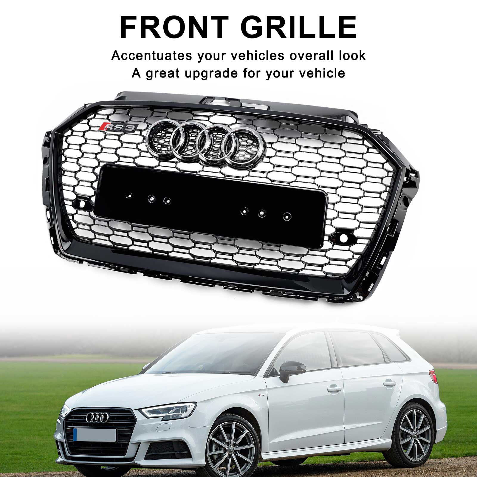 2017-2019 Audi A3 S3 8V RS3 Grille de pare-chocs avant en maille nid d'abeille Style RS3 noir non ACC