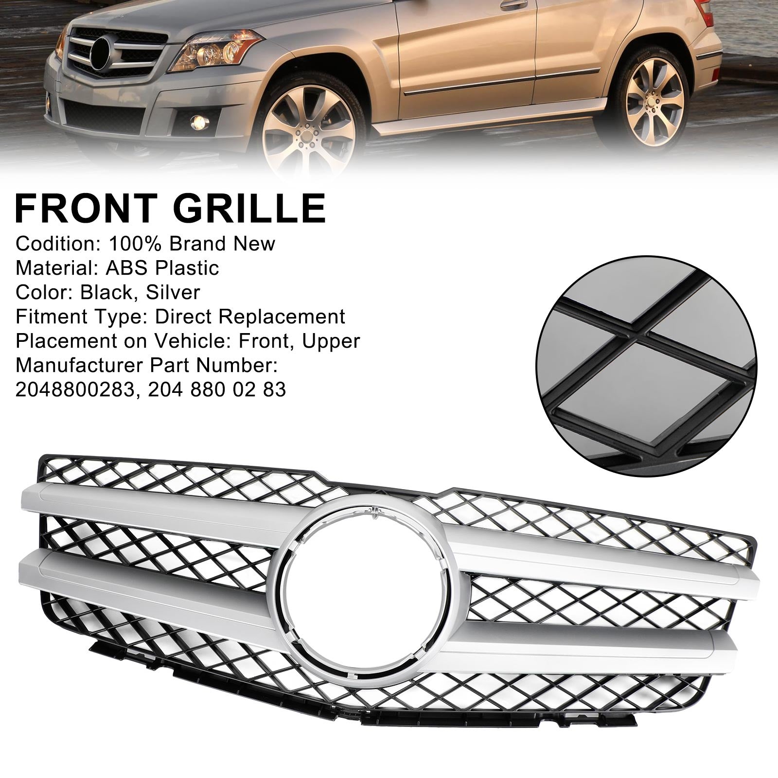 Grill per paraurti con cappuccio anteriore per Mercedes Benz GLK X204 GLK350 2008-2012
