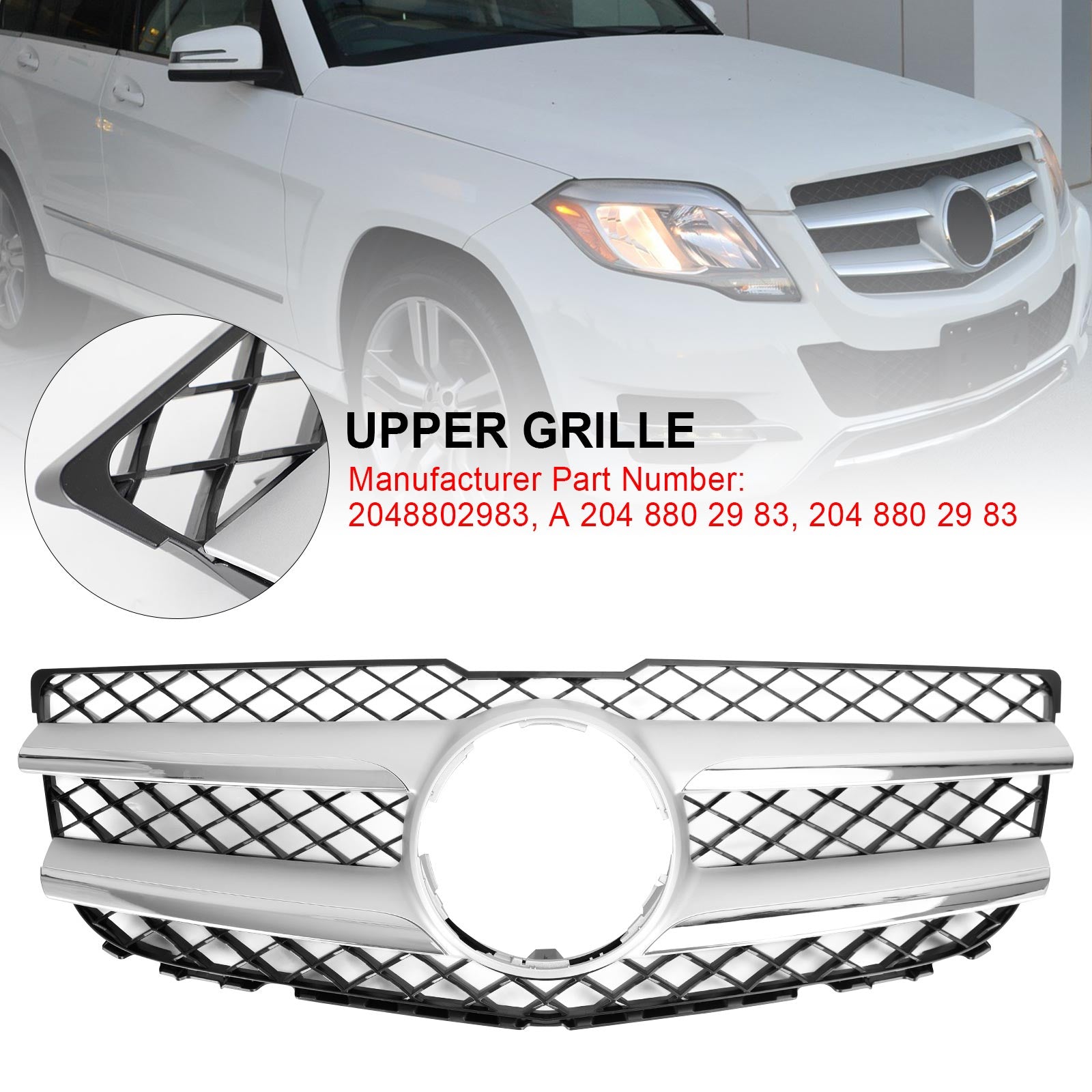 2013-2015 Calandre avant chromée supérieure pour pare-chocs Mercedes-Benz Mercedes-Benz GLK 250 BlueTEC 4MATIC avec emblème étoile 2048802983