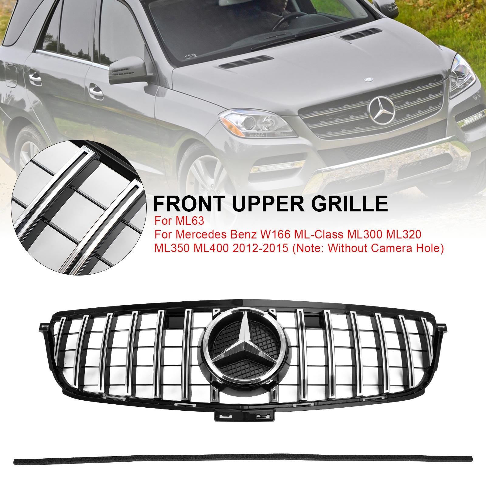 Calandre Avant Style AMG Chrome/Noir pour Mercedes Classe W166 ML (2012-2015) - ML300/320/350/400