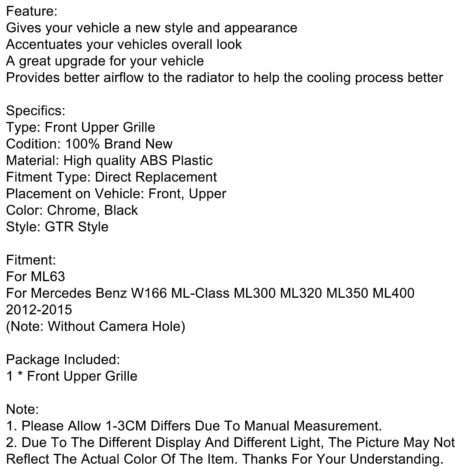 Calandre Avant Style AMG Chrome/Noir pour Mercedes Classe W166 ML (2012-2015) - ML300/320/350/400