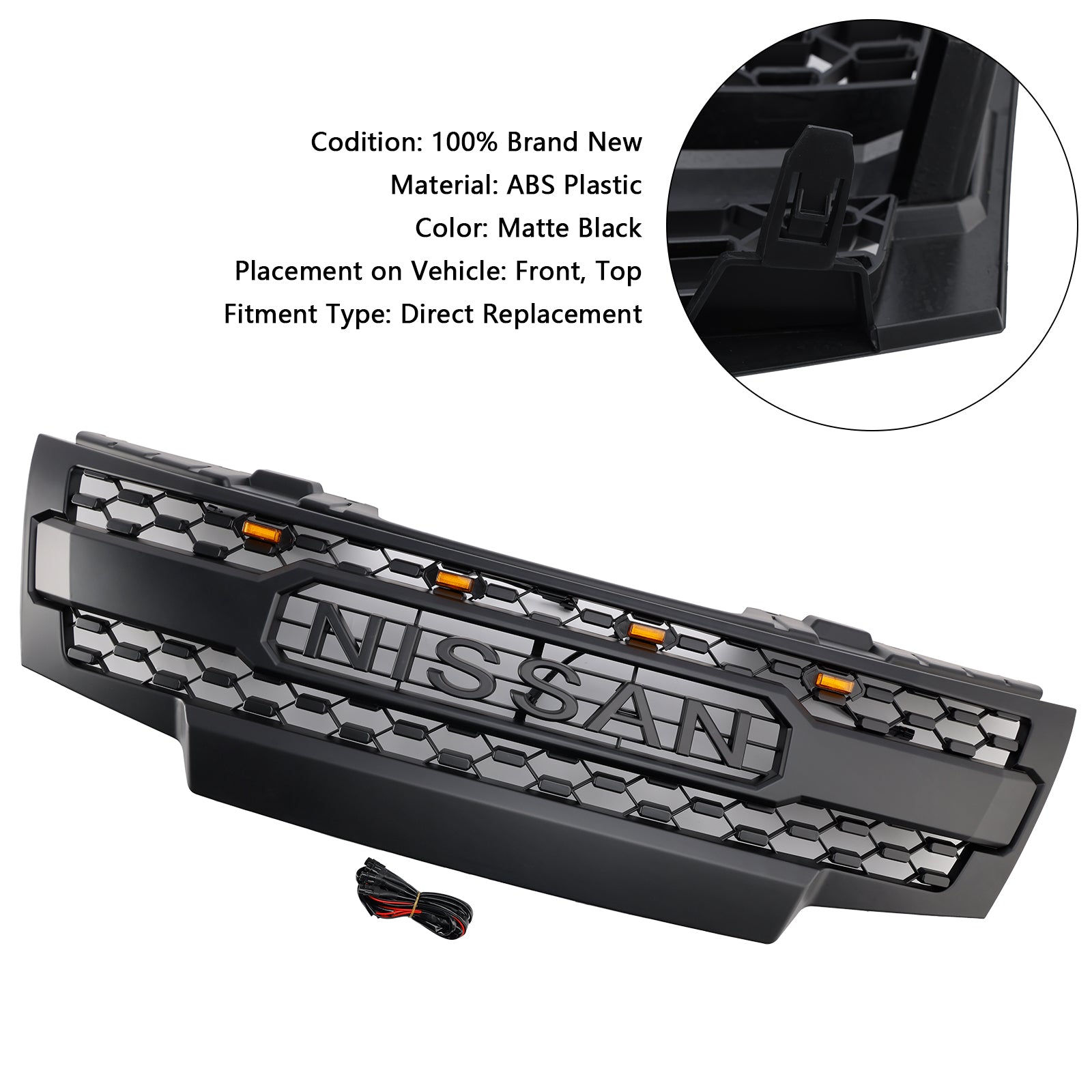 Cuadrícula de parachoques delantero negro con iluminación LED para Nissan Frontier 2009-2019