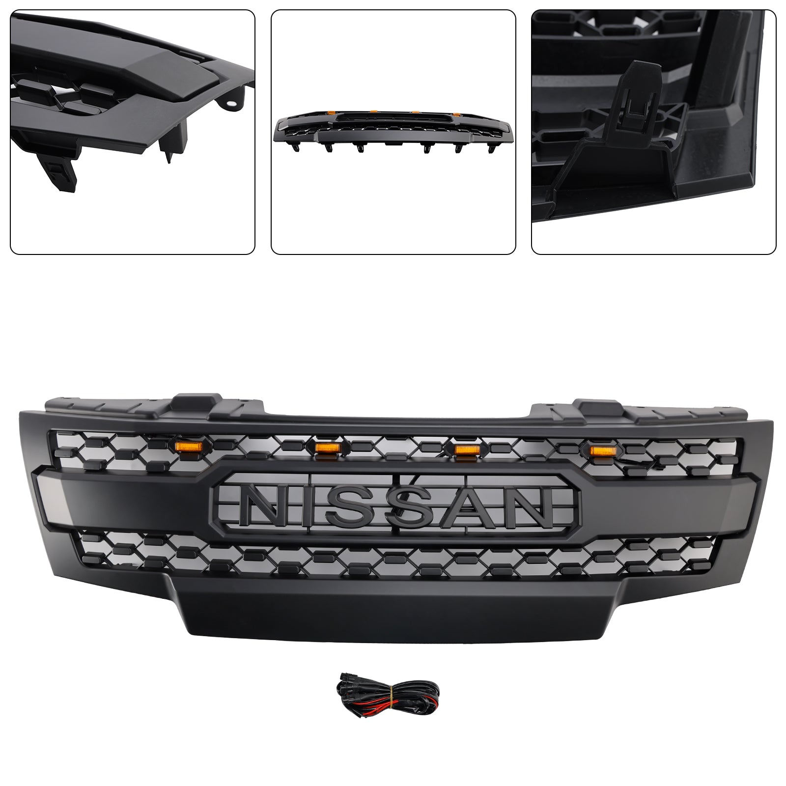 Cuadrícula de parachoques delantero negro con iluminación LED para Nissan Frontier 2009-2019