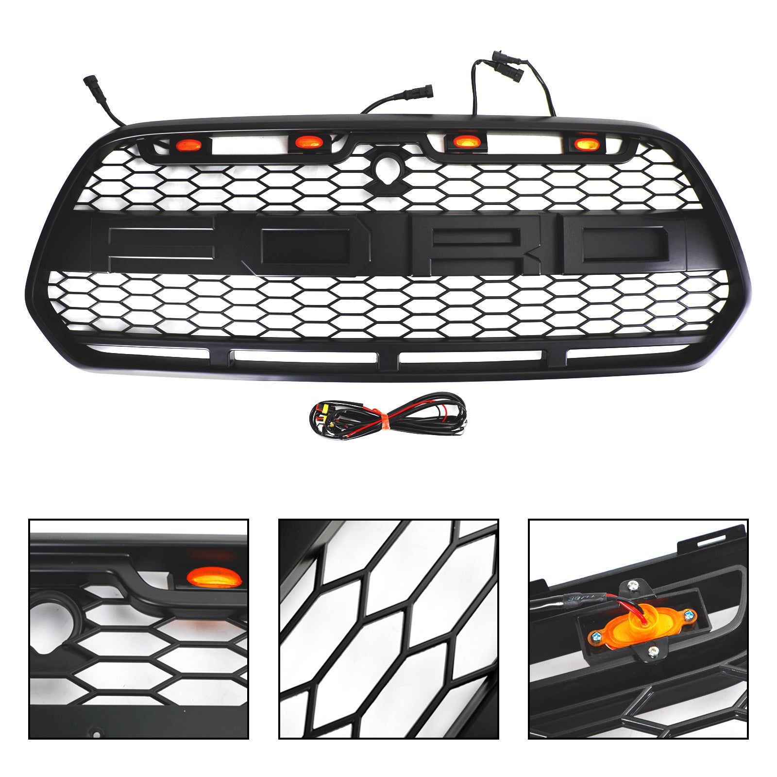 Grille de pare-chocs avant noire mate avec LED pour Ford Transit MK8 2015-2018 Raptor