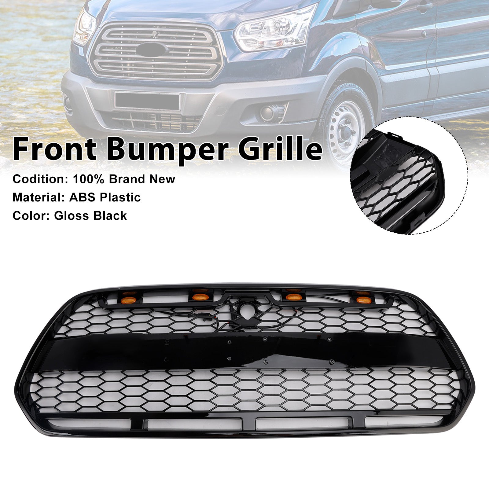 Grille de Bumper Black Front Shiny LED za Ford Transit MK8 Raptor 2015-2018