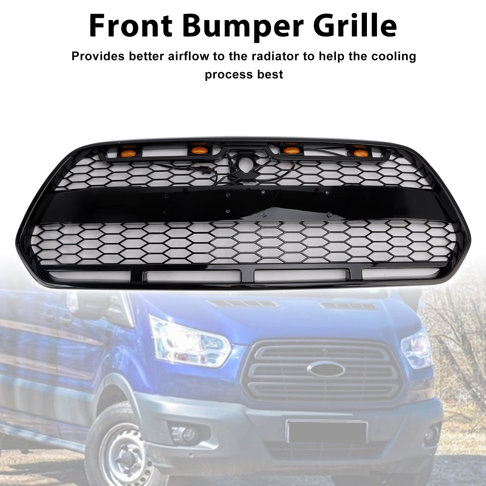 Grille de Bumper Black Front Shiny LED za Ford Transit MK8 Raptor 2015-2018
