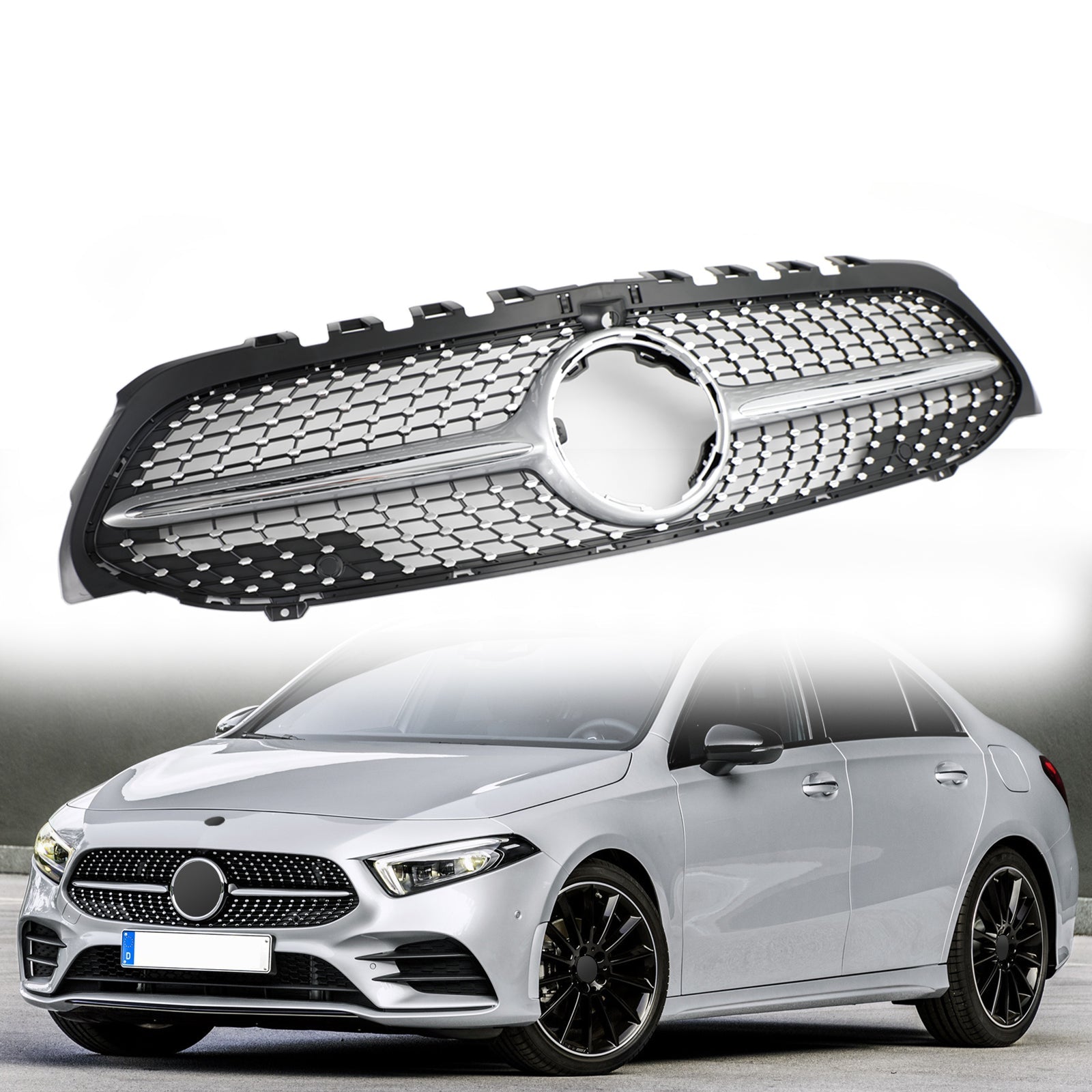 Benz Clase A W177 Rejilla de parachoques delantero de diamante negro/cromado 2019-2021