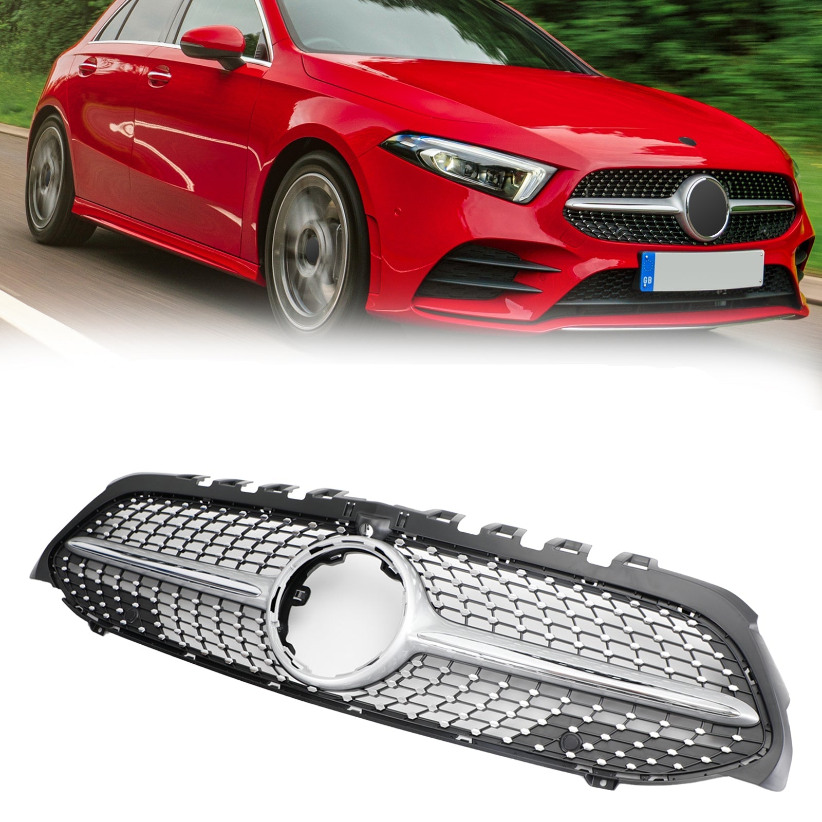 Benz razreda A W177 Črna/kromirana diamantna maska sprednjega odbijača 2019–2021