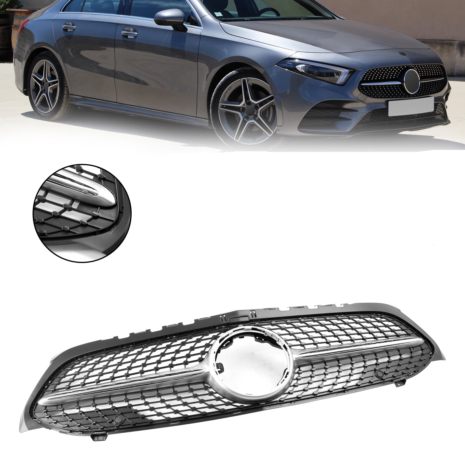 Diamentowa osłona przedniego zderzaka Benz klasy A W177 2019-2023 czarny