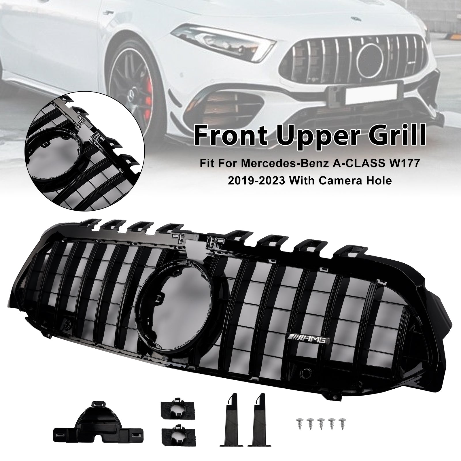 Czarny przedni grill zderzaka GT Style dla Mercedesa Benz Klasy A W177 2019-2023