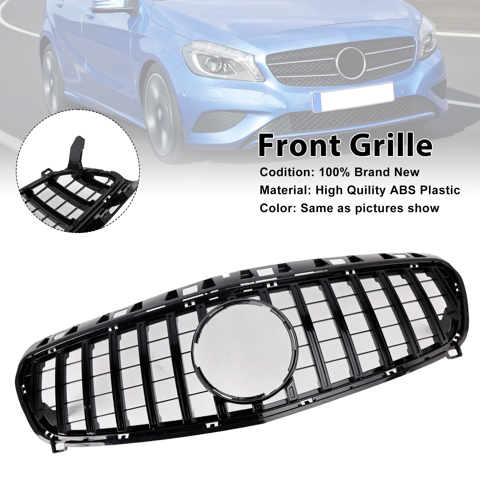 Glanzend zwarte grille voor de voorbumper van de Mercedes-Benz A-klasse. W176 2013-2015