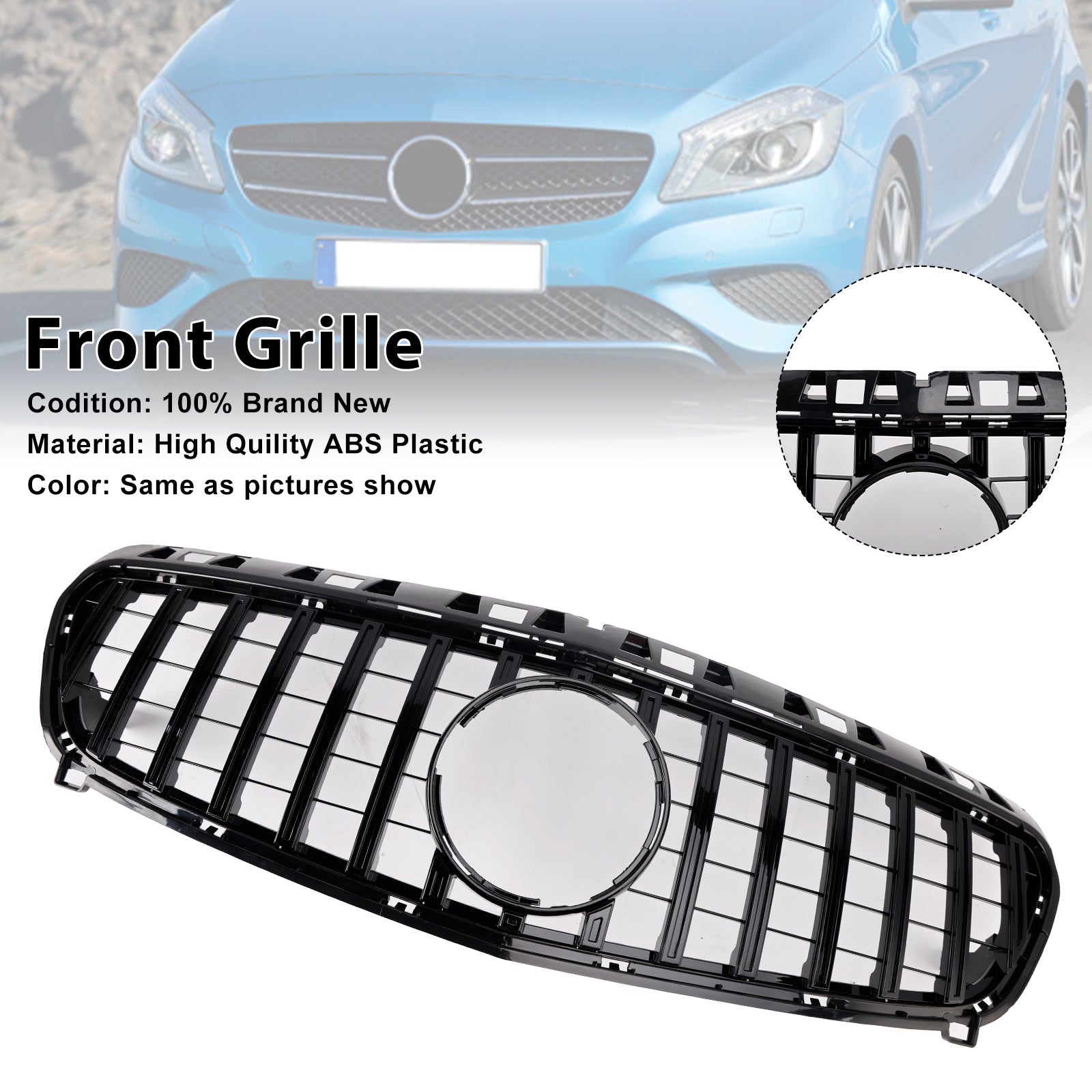 Glanzend zwarte grille voor de voorbumper van de Mercedes-Benz A-klasse. W176 2013-2015