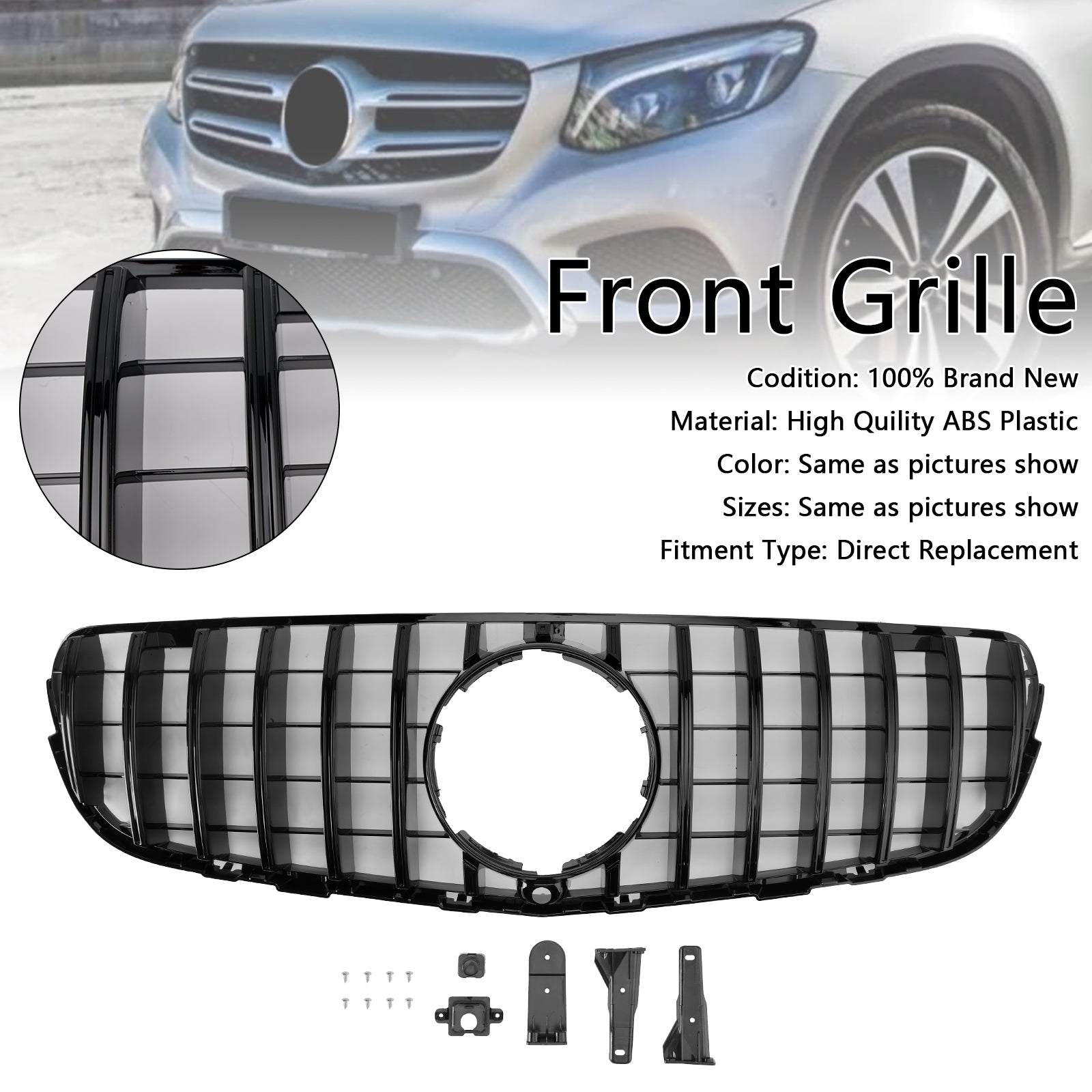 Grille de pare-chocs avant noire brillante pour Mercedes Benz GLC X253 C253 2015-2019