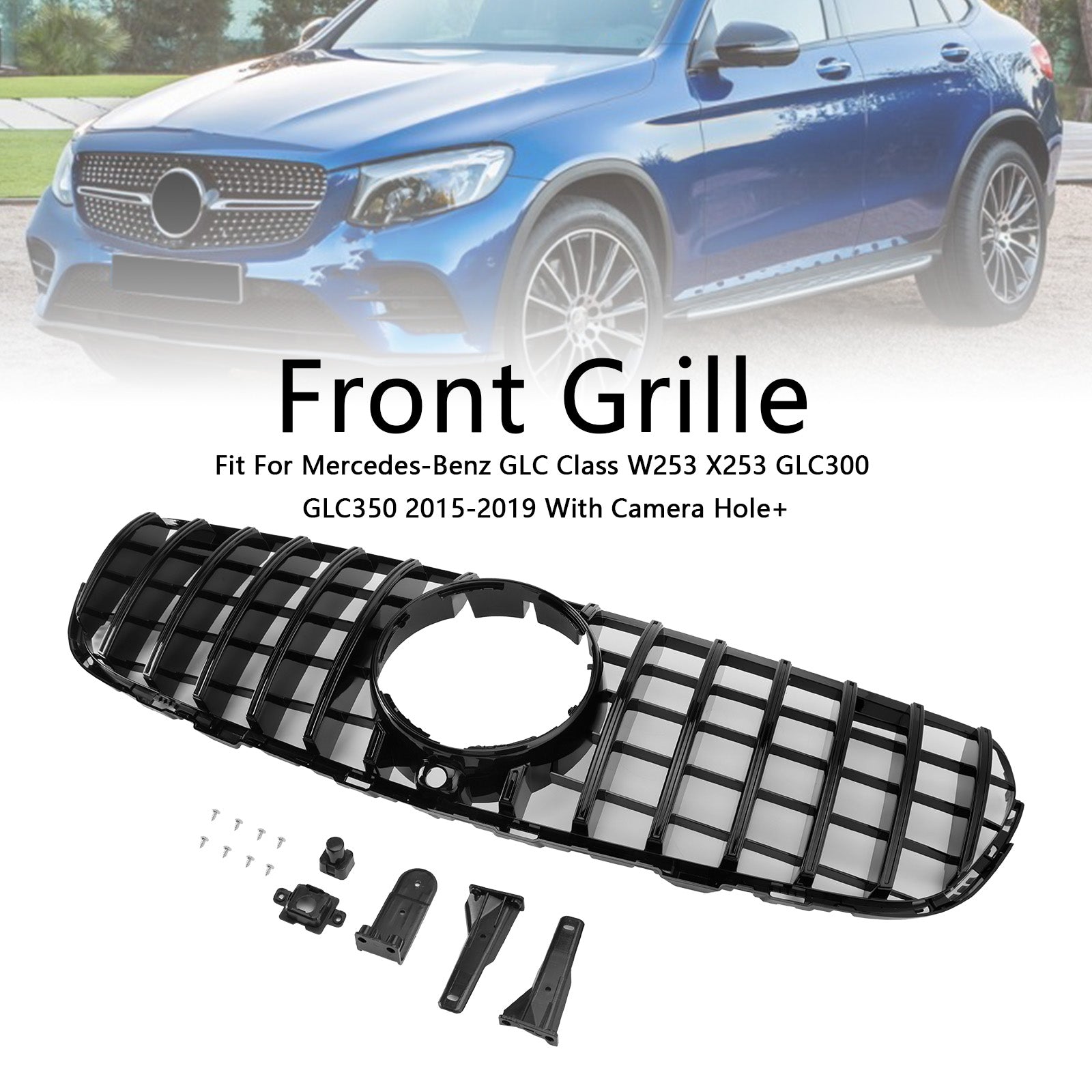 Grille de pare-chocs avant noire brillante pour Mercedes Benz GLC X253 C253 2015-2019